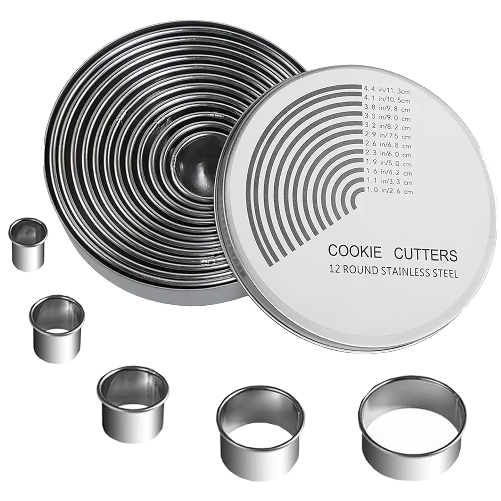 LUKIUP12 Stück Runde Ausstechformen Set mit Aufbewahrungsbox, Circle Cookie Cutter, 12 verschiedene Größen Mould 2.6-11.3 cm, Ausstecher Rund, Dessertringe für Plätzchen, Gebäck, Mousse, Donut, Kuchen Küche, Haushalt & Wohnen