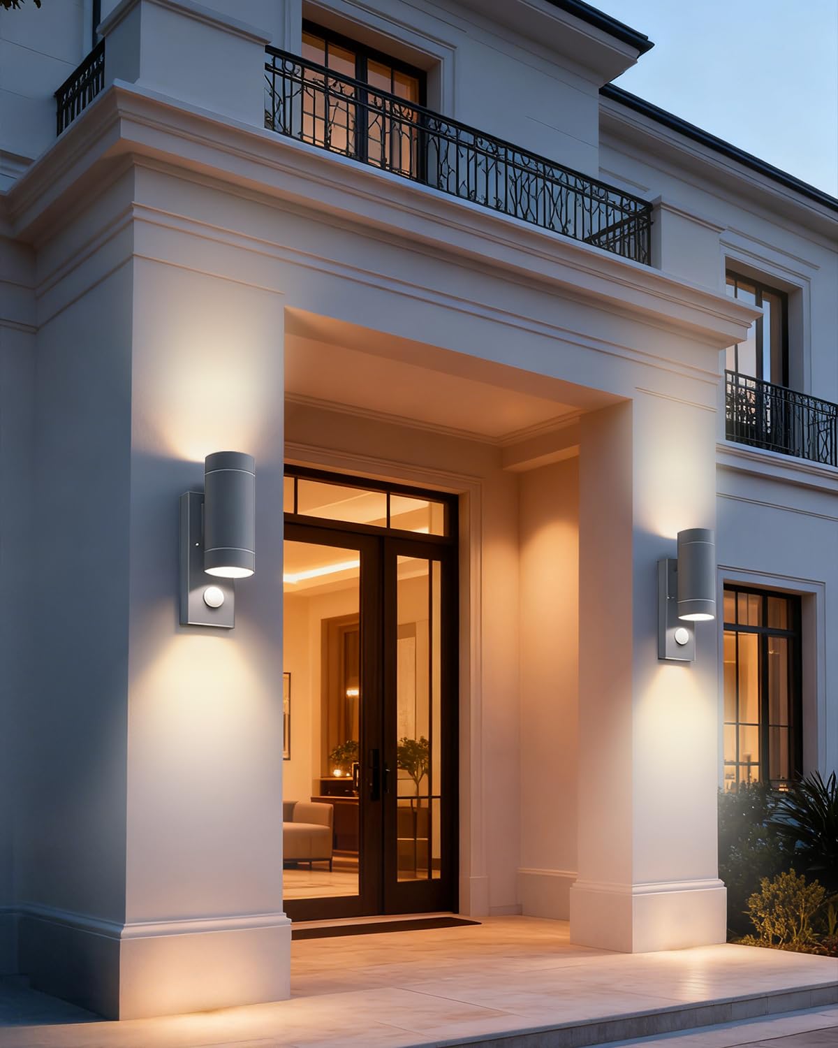 Aplique Pared Exterior de Aluminio con Sensor de Movimiento | Lampara de Pared Exterior, IP65 Luz Exterior Pared GU10 Arriba y Abajo, para Jardín, Patio, Porche, Antracita, 2 Piezas