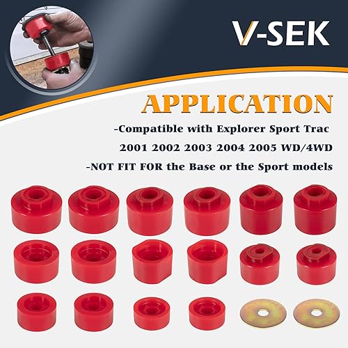 Miniatura 2 de V-SEK 6-116 Kit de bujes de montaje en carrocería compatible con Ford Explorer Sport Trac 2001 2002 2003 2004 2005 2WD4WD poliuretano duradero