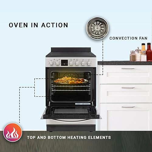 Miniatura 7 de Equator ECR 204 - Cocina eléctrica de 20 pulgadas en acero inoxidable, 4 quemadores de cerámica, horno de convección y función de freír de aire,