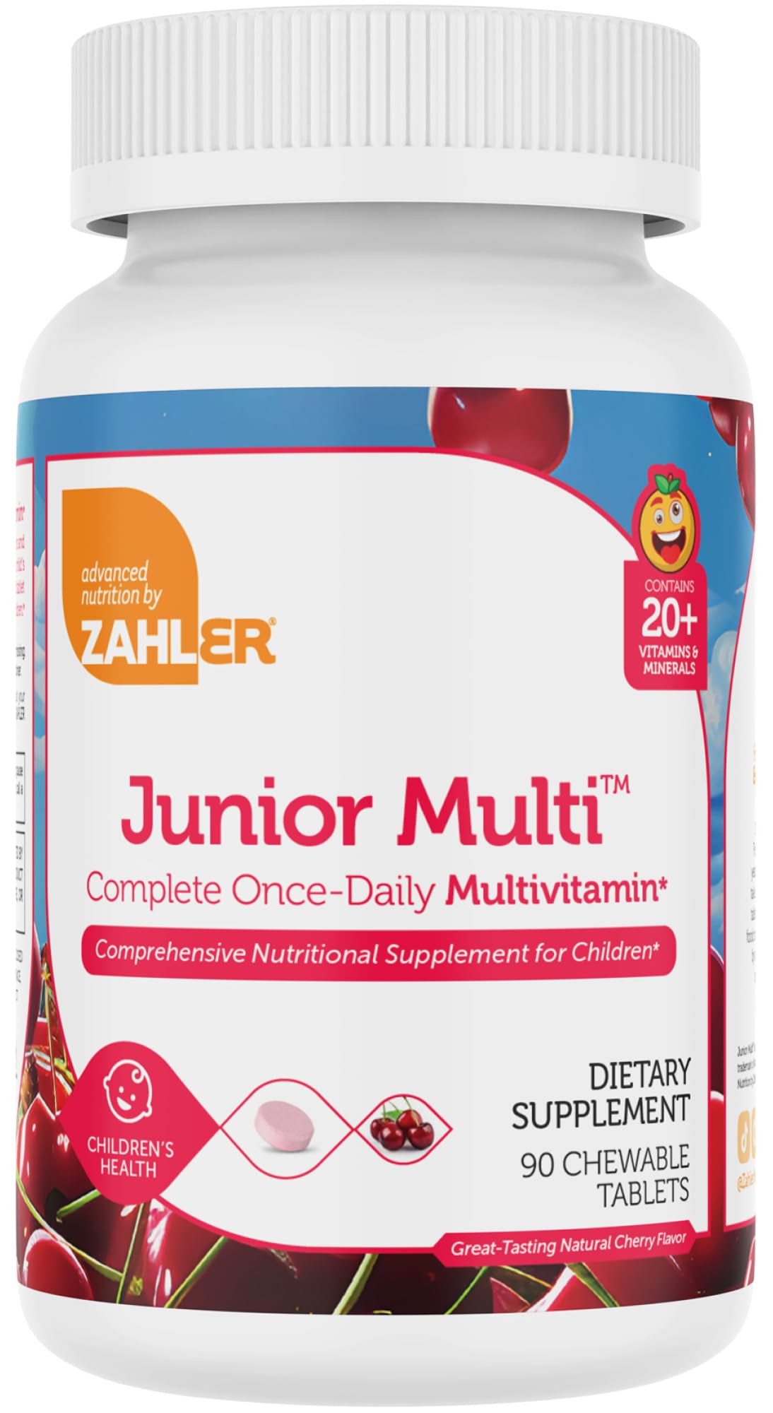 Zahler, Junior Multi, Optimal Multivitamin and Mineral Supplement for Kids, Halal, Great Tasting Cherry Multivitamin for Children, 90 Chewable Tablets
