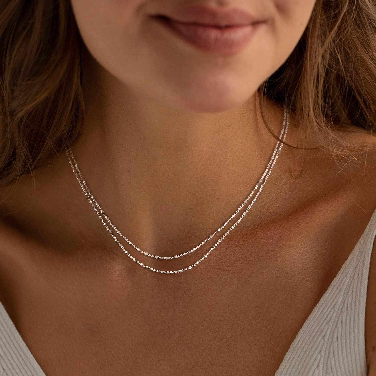 MBW Layered Necklaces for Women, Dainty Silver Plated Snake Twist Rope Chain Necklace for Women Simple Herringbone Thin Snake Chain Satellite Choker Necklace Silver Jewelry Set Gifts for Women Girls - Image 4