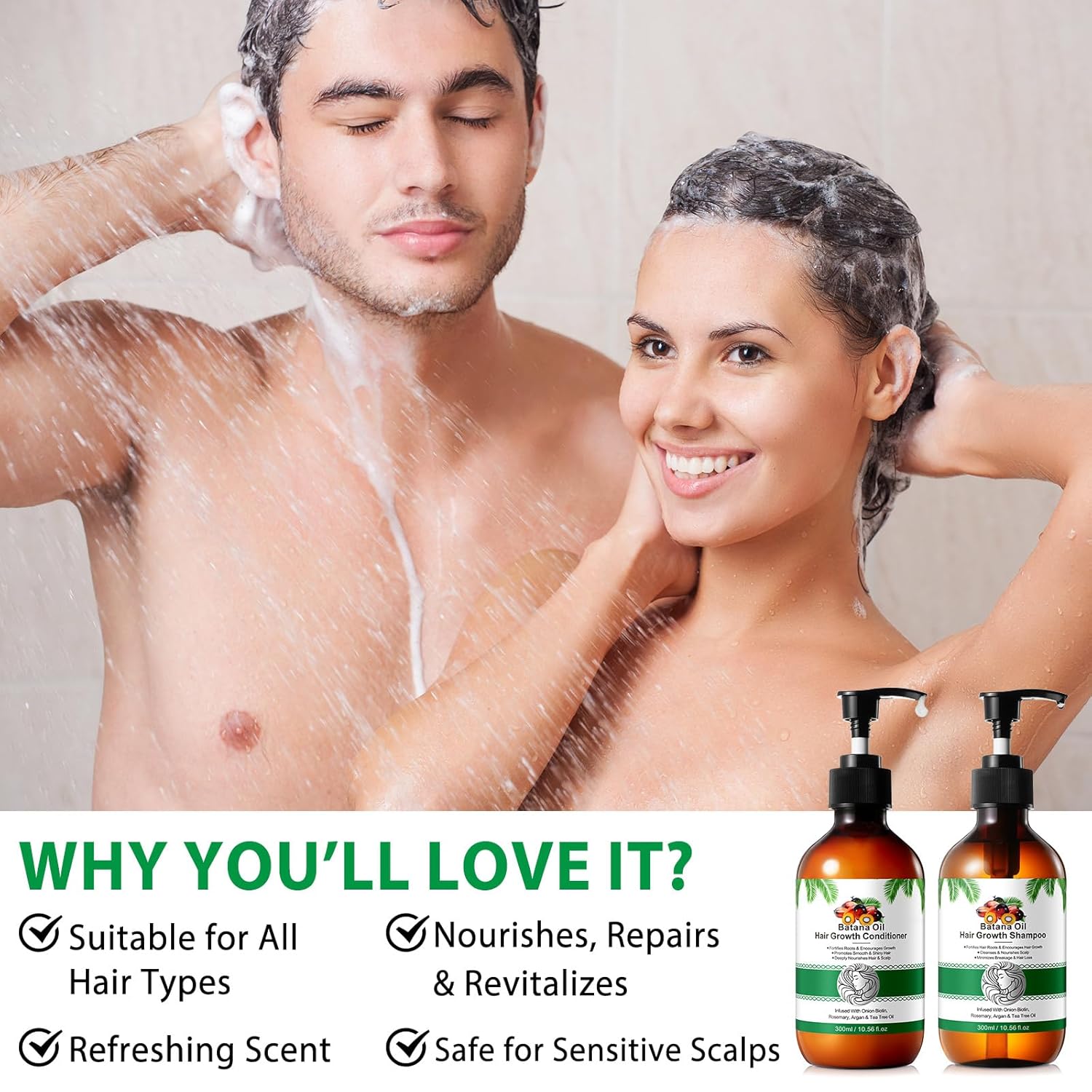 Batana Oil Hair Growth Shampoo and Conditioner Set Hair Loss Shampoo for Thinning Hair for Women and Men - Hydrates Dry Hair, Improves Scalp Health - Image 6