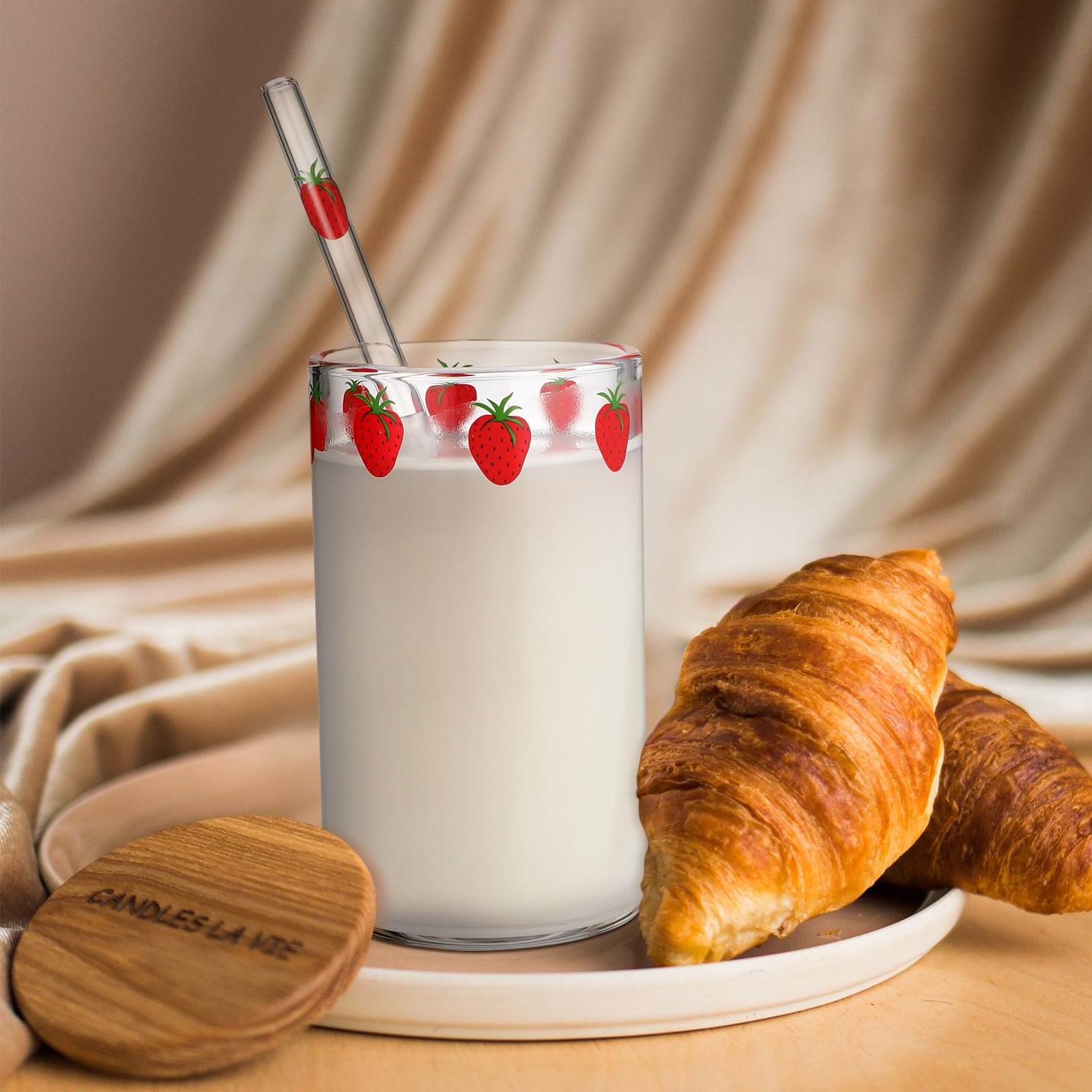 UPKOCH Bicchiere di Vetro con Fragole Tazza di Latte Trasparente con Cannuccia Set di 2 Tazze Compatte per Casa E Colazione Facile da Pulire E Pratica per Bevande Fresche