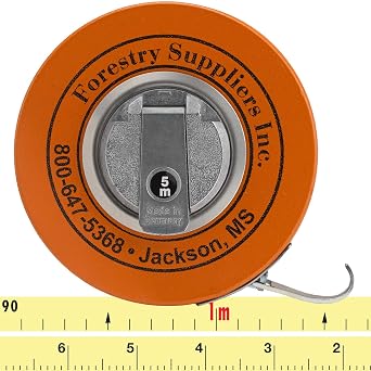 Forestry Suppliers Metric Fabric Diameter Tape, 160 cm Diameter, 5 m Linear, DBH Tree Measuring Tape with Claw Hook & Handcrank Rewind