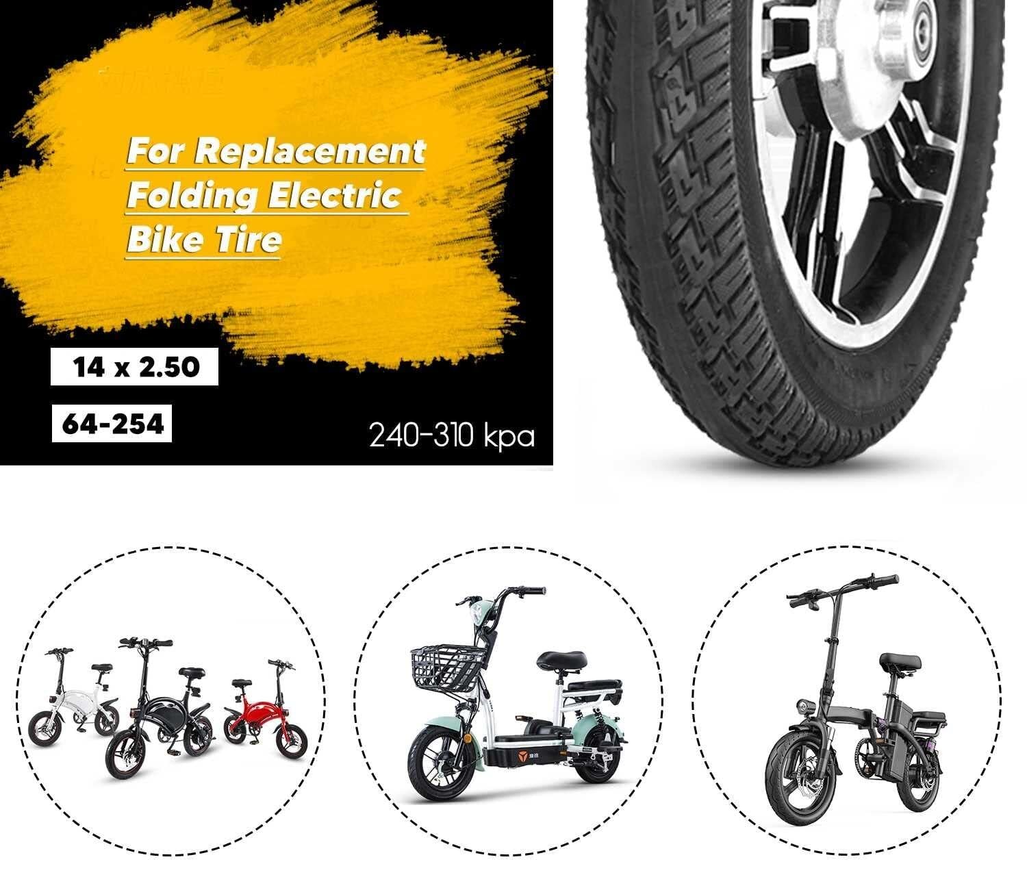 14x2.50 Opona do Roweru Elektrycznego z Opcją Kamery, 64-254 14 x 2.50 Wytrzymała Opona z Wzorem Przeciwwspółnym, Guma Antyprzebiciowa z Giętym Zaworkiem, 1 lub 2 Szt.(B:inner and outer tires)