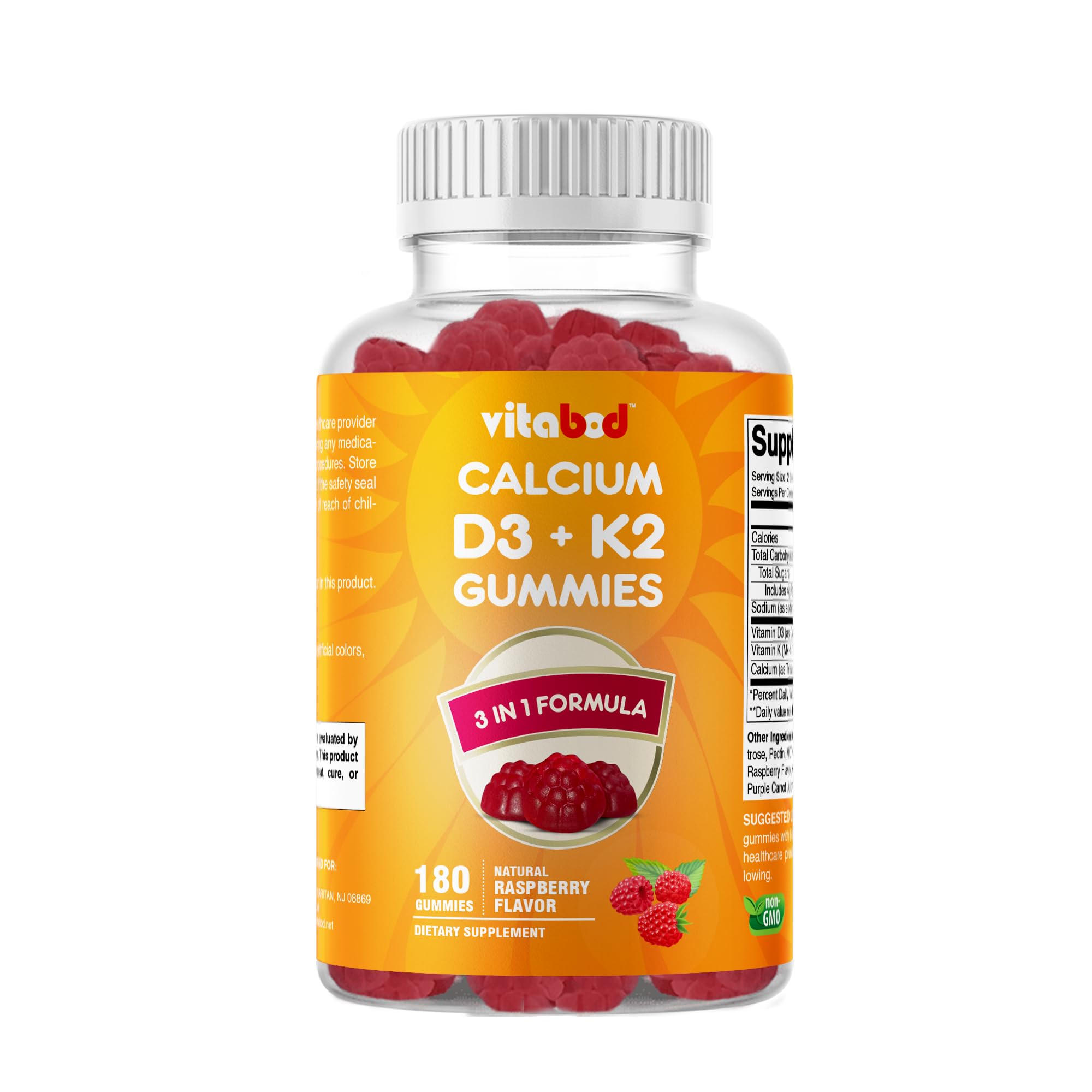Vitamin D3 + K2 Gummies – Bone & Heart Health Support – 180 Pectin-Based Vegan Gummies