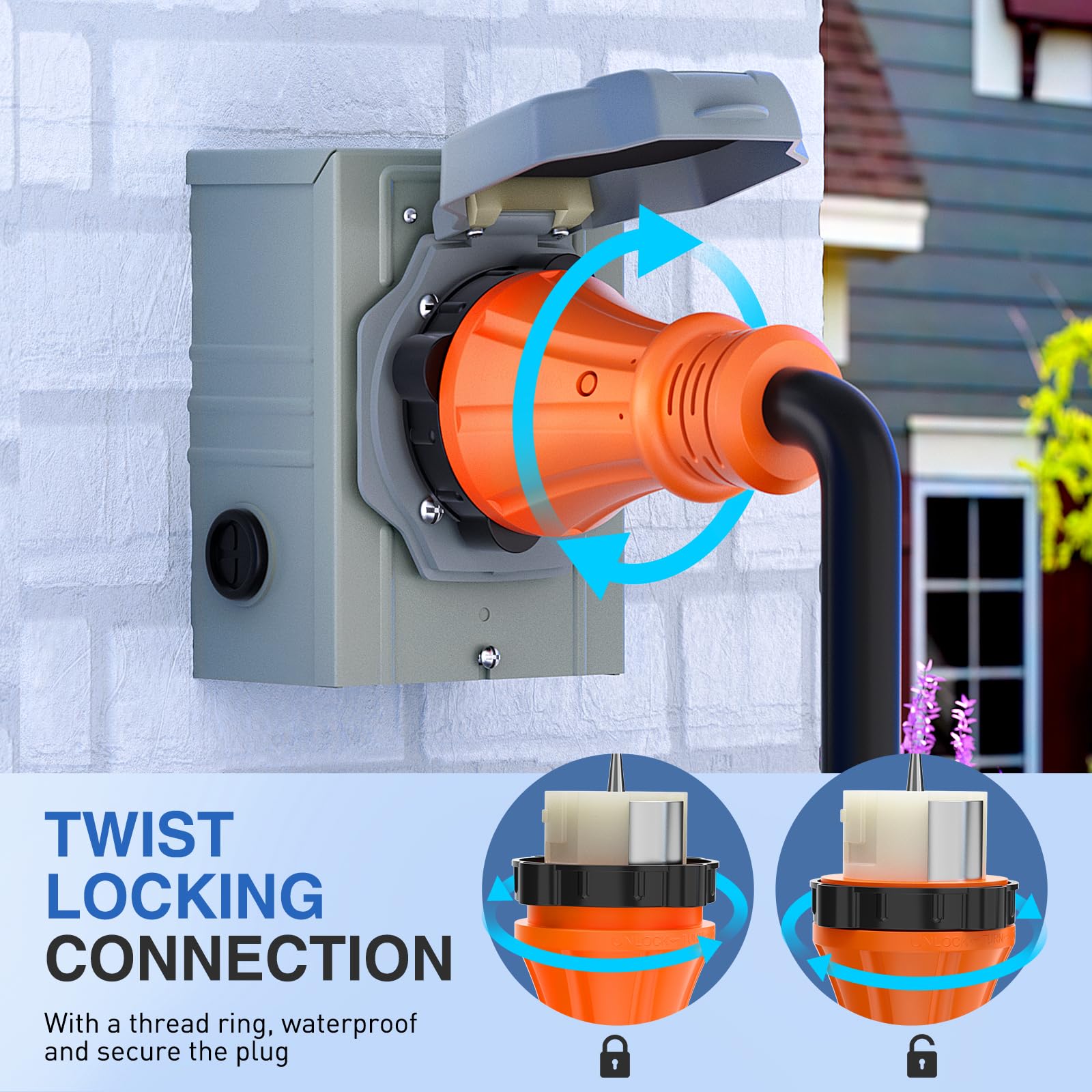 Nilight Przedłużacz generatora 50 A i skrzynka wlotowa zasilania 125/250 V Heavy Duty 6/3+8/1 Gauge STW ETL NEMA 14-50P/SS2-50R Twist Lock złącze do generatora kampera do użytku na zewnątrz