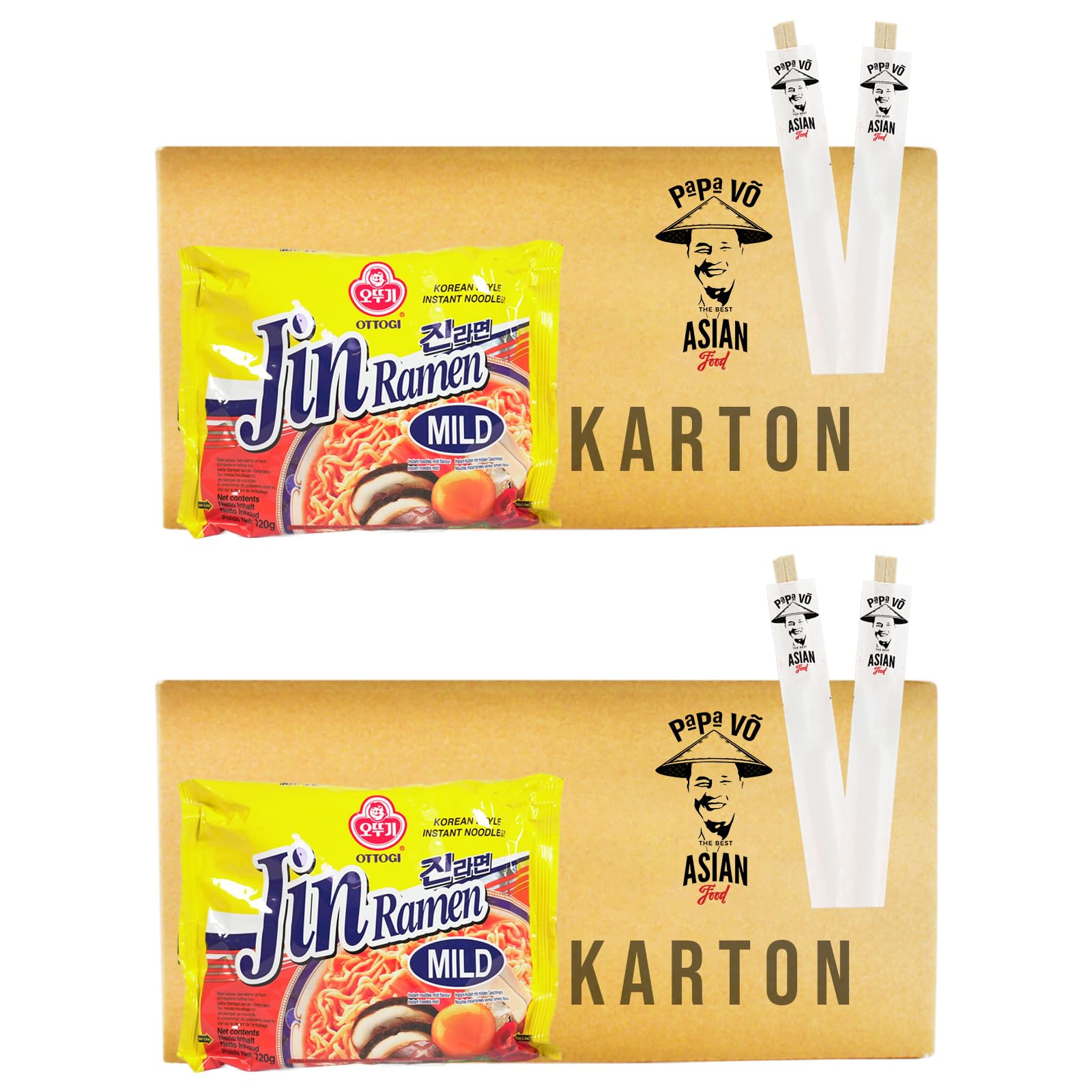 40er Pack (40x120g) Ottogi Jin Ramen mild + 2 Papa Vo Chopsticks