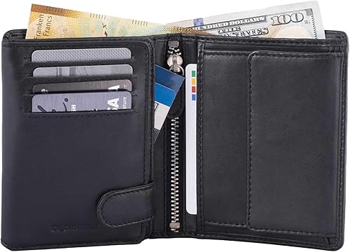 Miniatura 2 de DiLoro Italia - Cartera de piel con tapa para hombre ranuras verticales y compartimento con cremallera bloqueo RFID napa negra 1809-BK