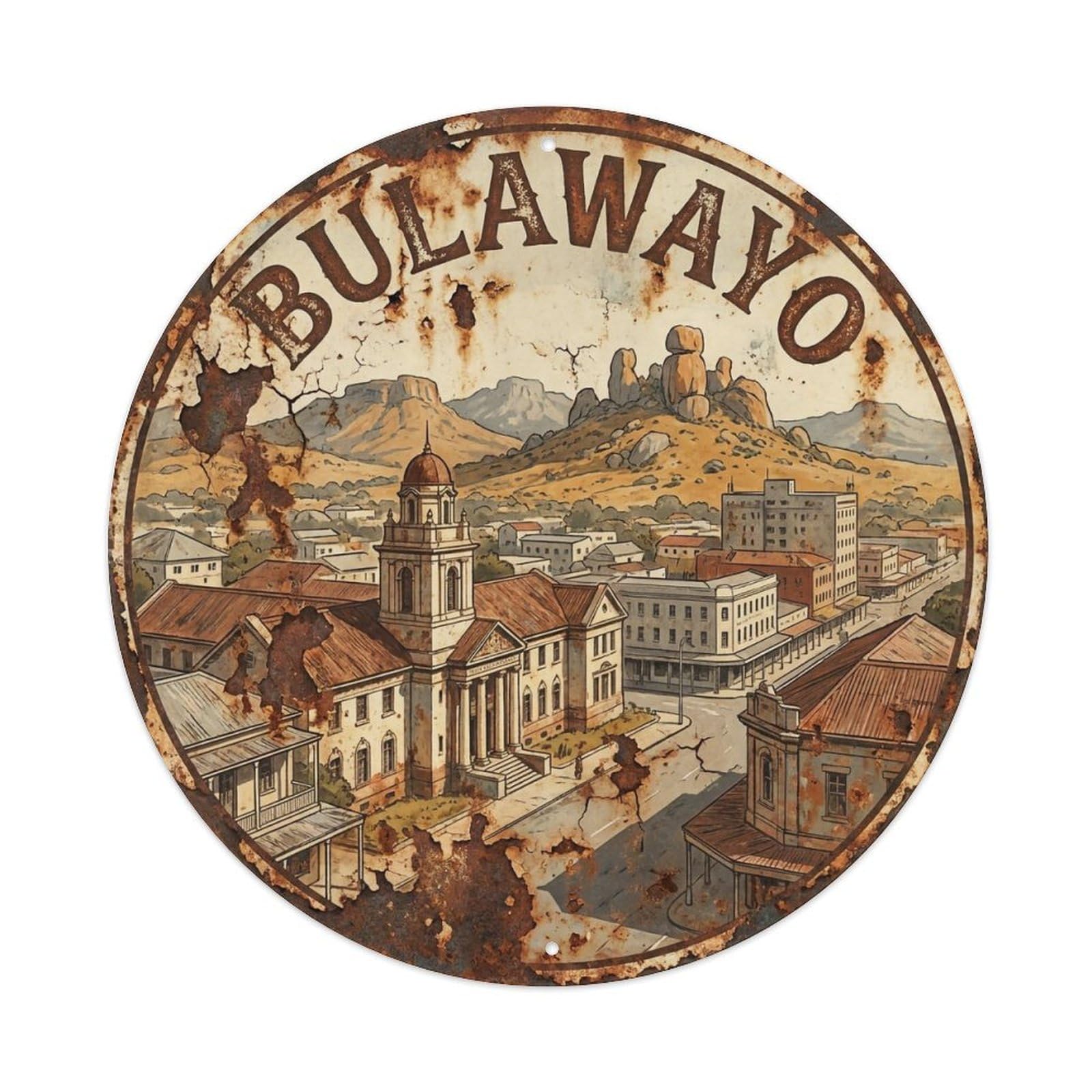 Retro Travel Zimbabwe Bulawayo Vintage Metal Tin Sign Plaque Wall Decor for Cafe, Club Bar, Office, Garden Metal Poster 8x8Inch
