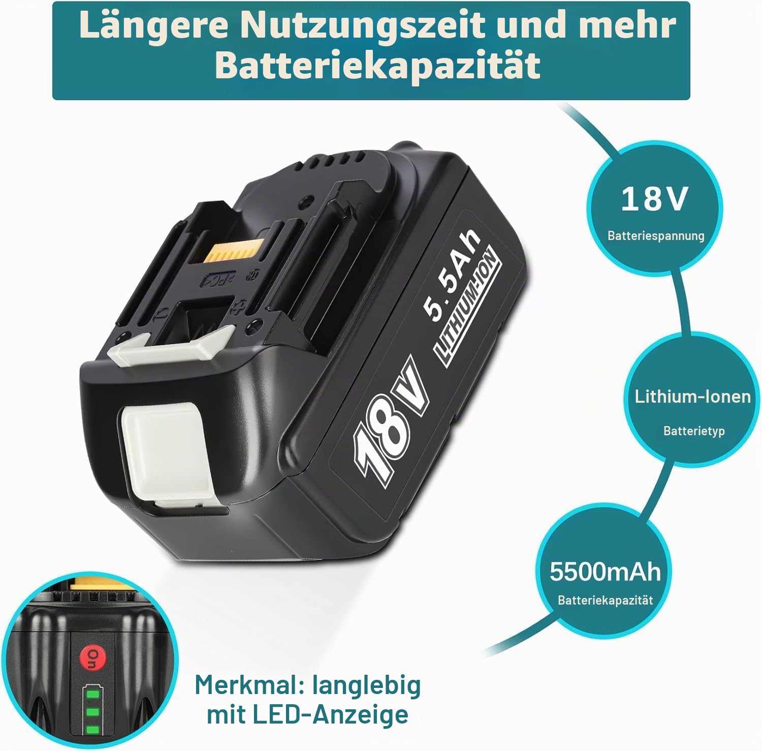 JYJZPB 2 X 18V 5,5Ah Ersatzakku für Makita mit DC18RD Doppelladegerät | Ersatz für Makita 18V Akku Kit Geeignet für BL1850 BL1850B BL1830 BL1860 BL1860B BL1845 BL1835 BL1815 194205-3 LXT-400