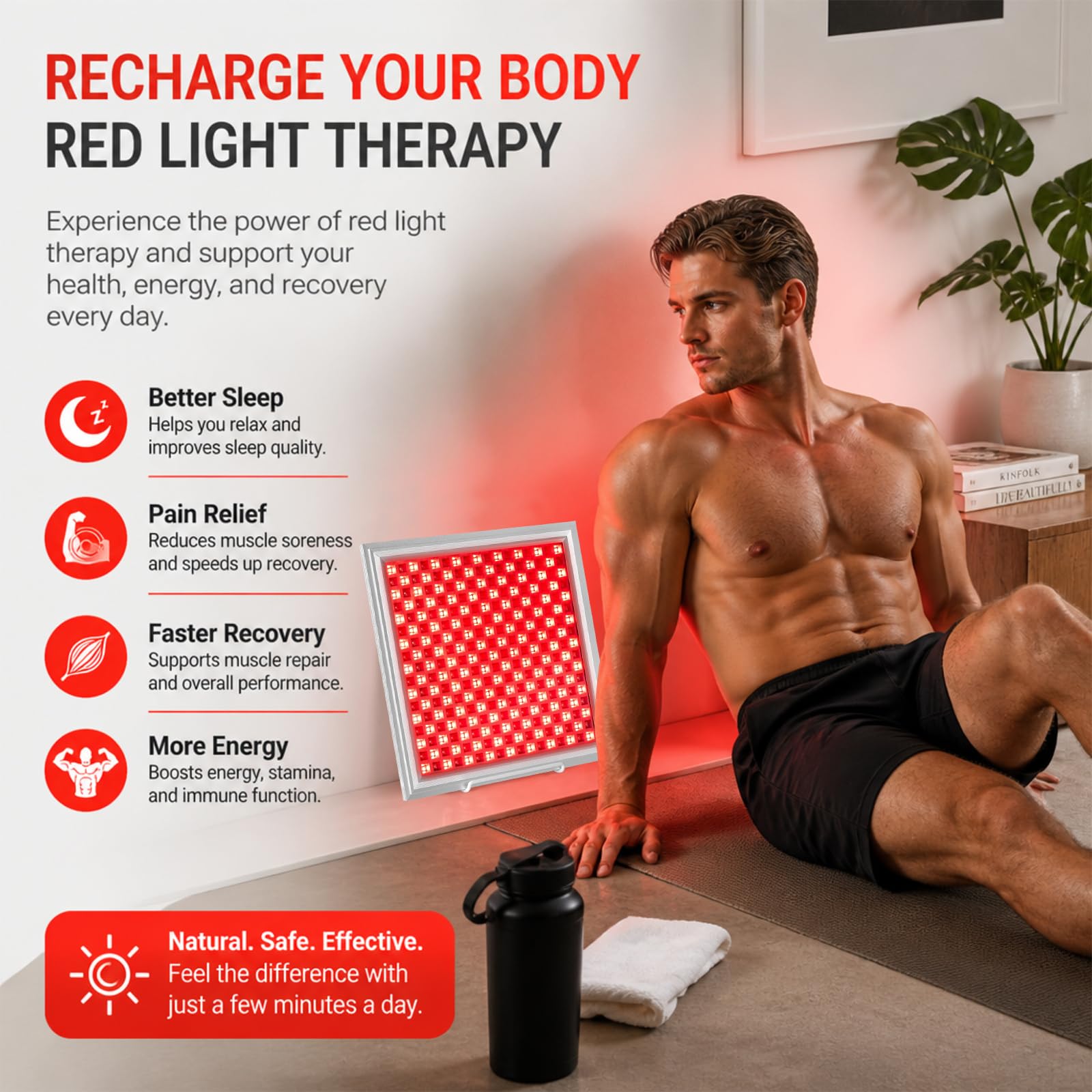 289 LED Rotlichtlampe 150W Infrarotlampe 660nm 850nm Red licht Panel con 5 niveles de brillo y Timer-Funktion Anti-Aging, Muskelschmerzen, Incluye soporte, control, gancho y gafas de protección