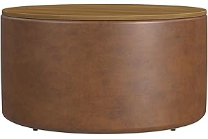 HomePop Modern Round Ottoman with Premium Faux Leather