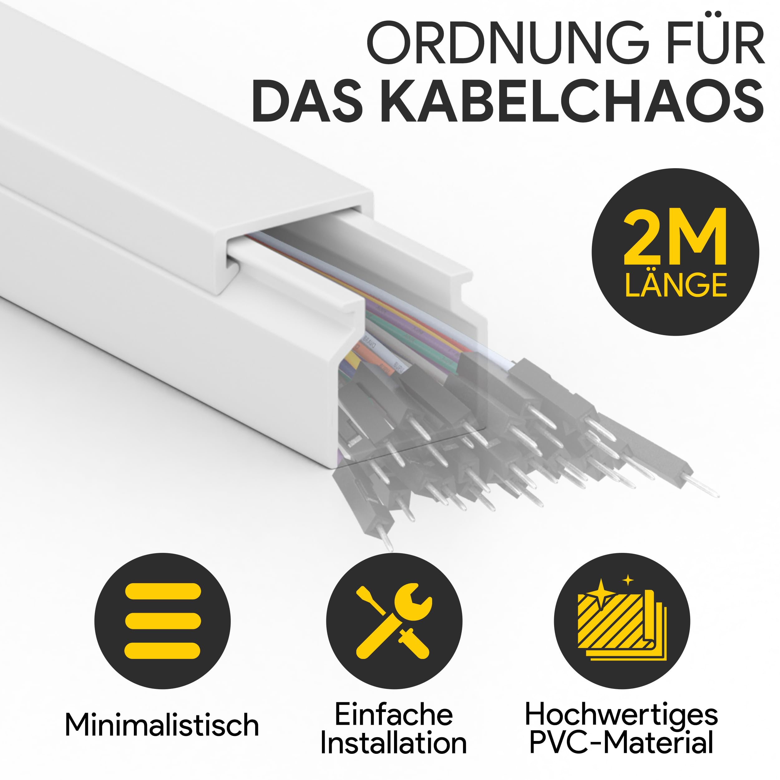 Kabelkanal aus hochwertigem PVC weiß Kabelleiste 2m - 1 Stück - 15x10mm Kabelkanal aus hochwertigem PVC weiß Kabelleiste 2m - 1 Stück - 15x10mm