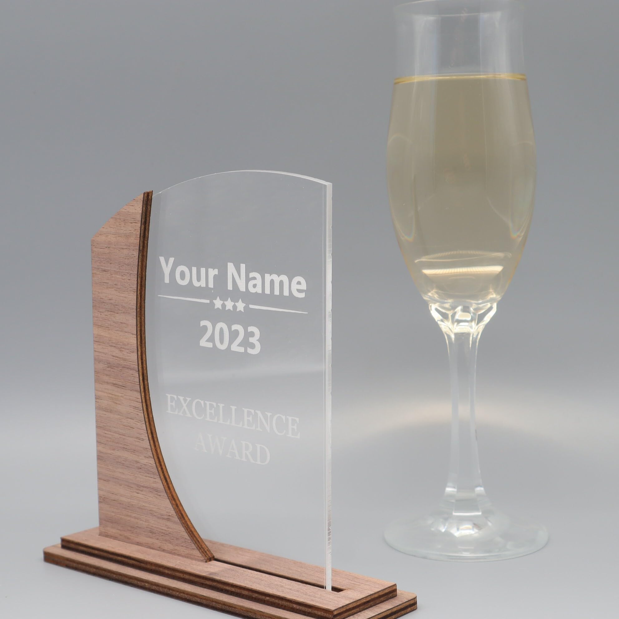Pila Stone Moderne edle Trophäe, personalisiert mit eigenem Text Grafik oder Logo, aus Acrylglas mit Edelshoz Sockel, Personalisierte Gravur - Pokal - Auszeichnung - Elegant für Jubiläum