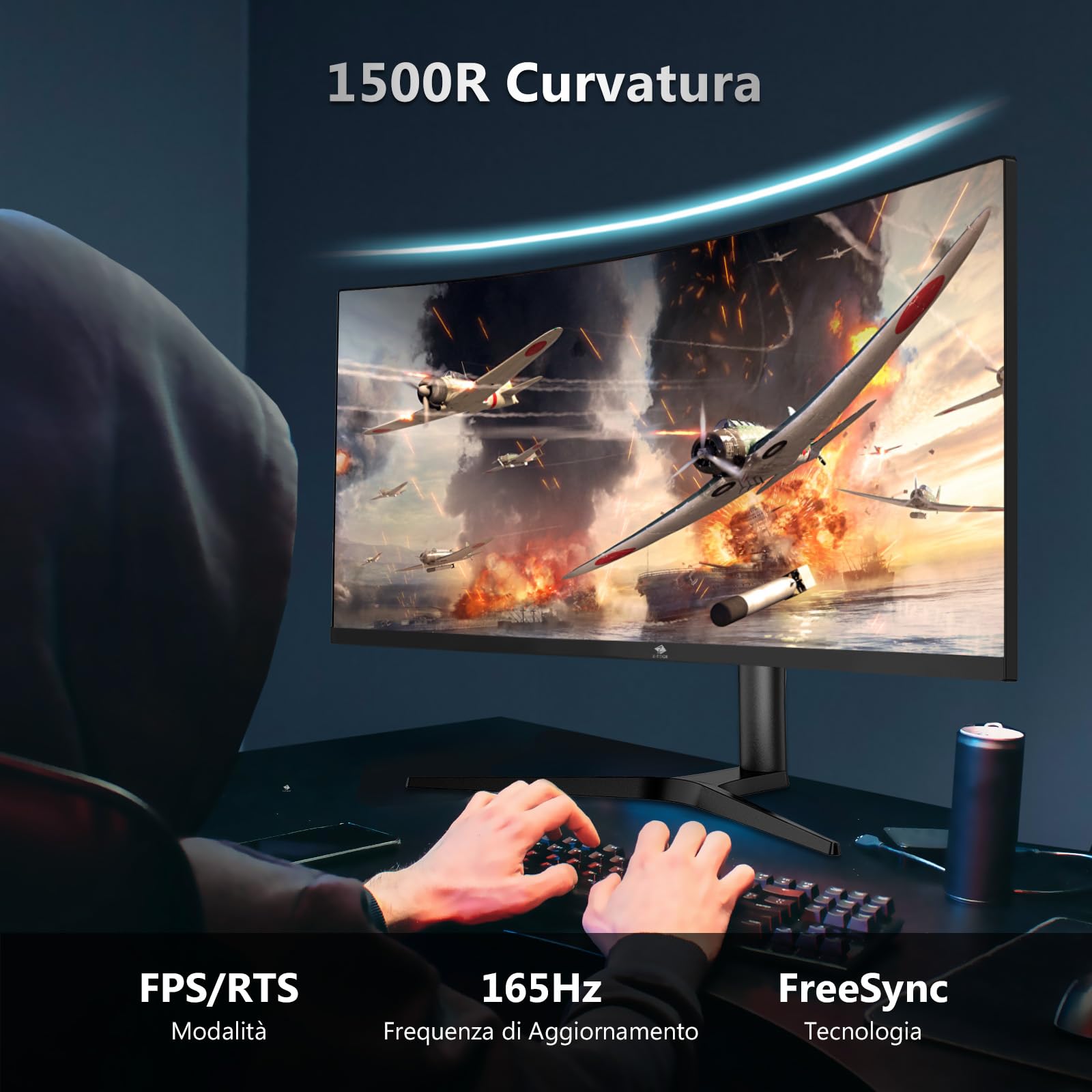 Z-Edge Monitor Gaming Curvo 34'', 3440x1440, 165Hz, 1ms MPRT, Altezza & Inclinazione Regolabili, Schermo Ultra Ampio 21:9 con DP Cavo, FreeSync, 1500R VA, 2*HDMI2.0 & 2*DP1.4, RGB, VESA 100 * 100mm
