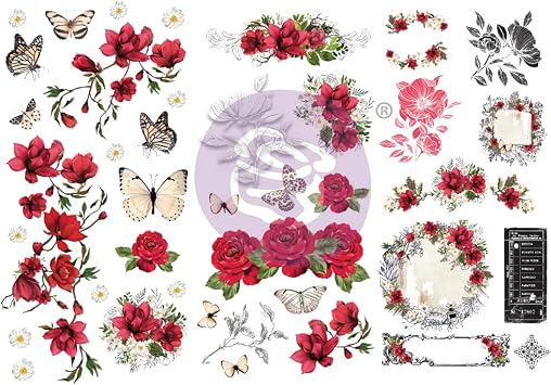 Prima Marketing Magnolia Rouge Collection Rub-Ons-6"x12", 3 Sheets Journal Kit Scrapbook Supplies Material for Craft Notebook 2023 Happy New Year Valentine Craft