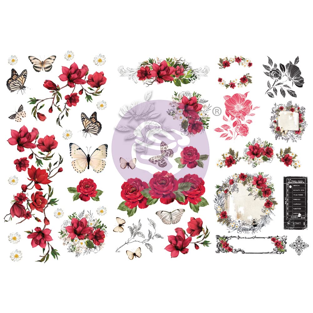 Transferts d'art Magnolia Rouge Rub-On Transfers P658281, détails botaniques fins