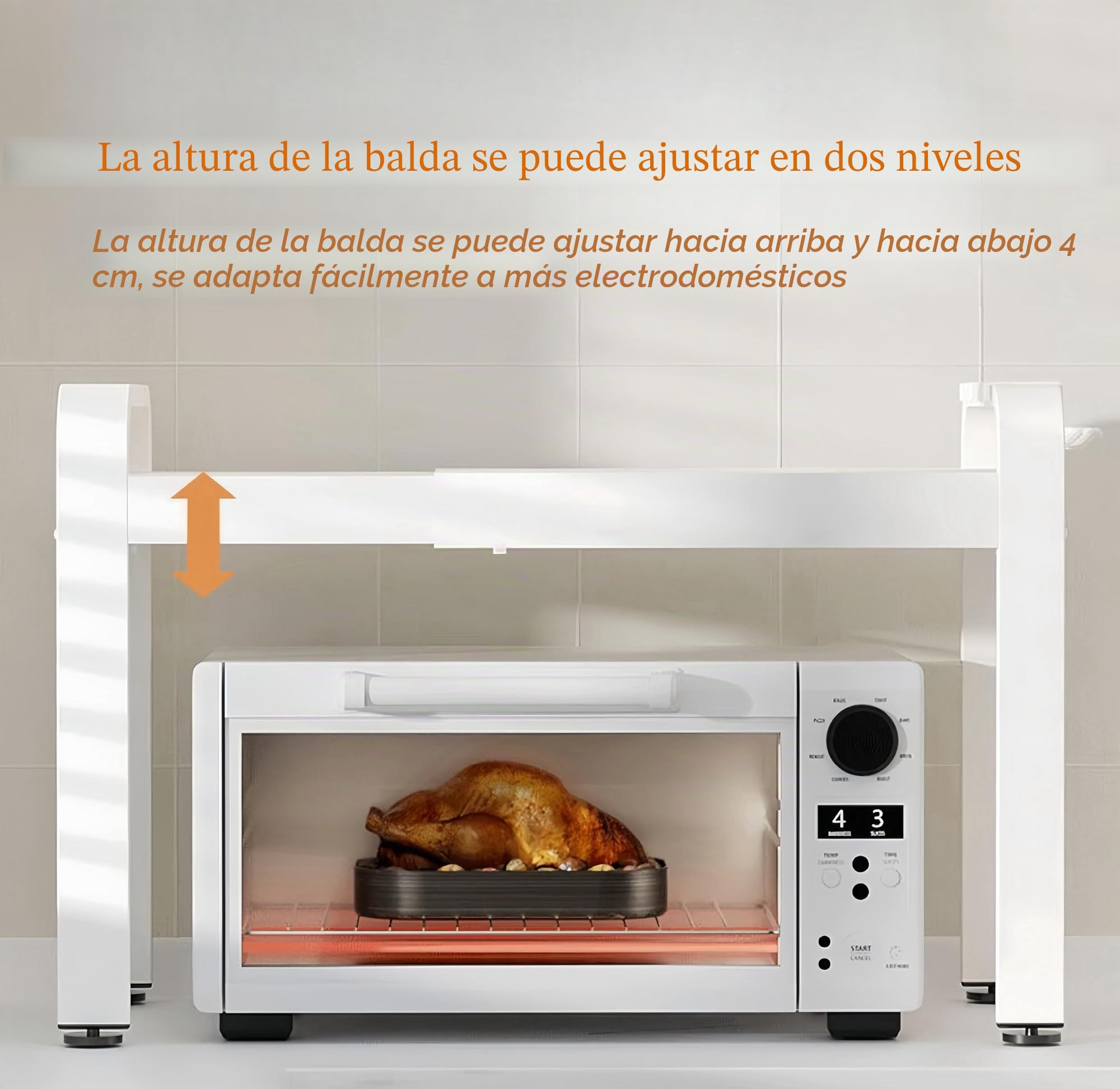 Estante blanco expandible de doble capa para horno microondas, estante para encimera de cocina con 6 ganchos, estante de almacenamiento que ahorra espacio, 15-25 pulgadas de largo x 14.1