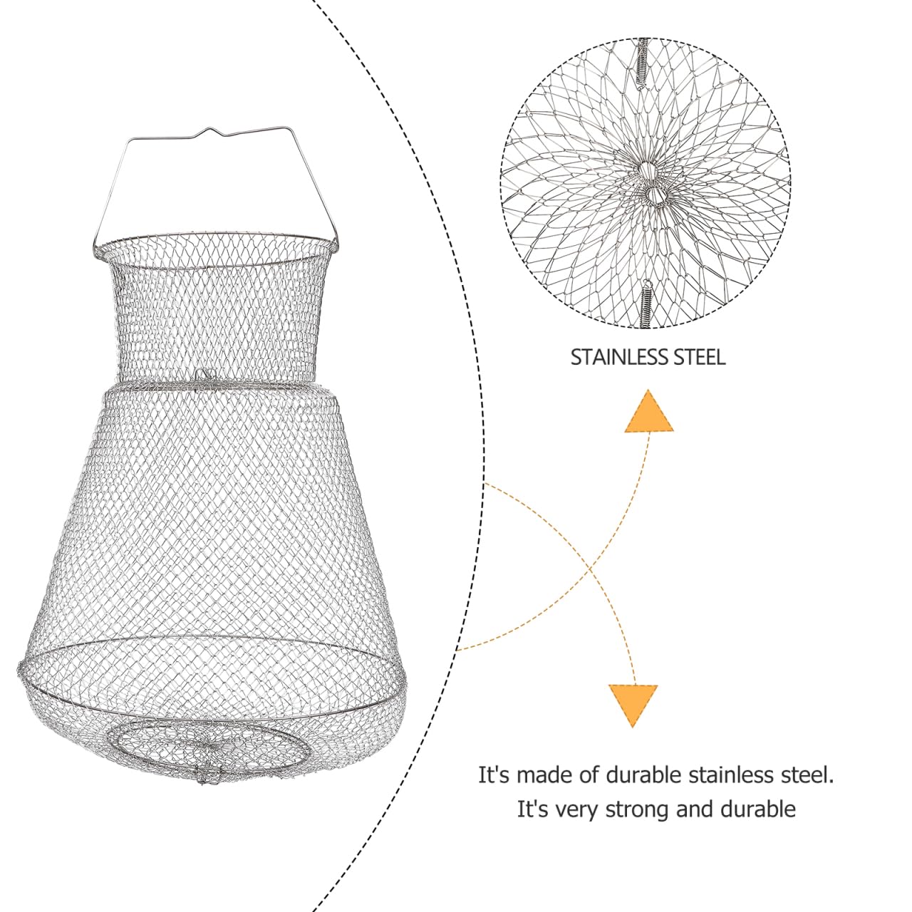 Fish Cage da Pesca Pieghevole in Acciaio Inox Argento | 1 Pezzo, Uso in Acqua Salata e Fiume, Struttura a Rete Metallica, Robusto e Facile da Ripiegare