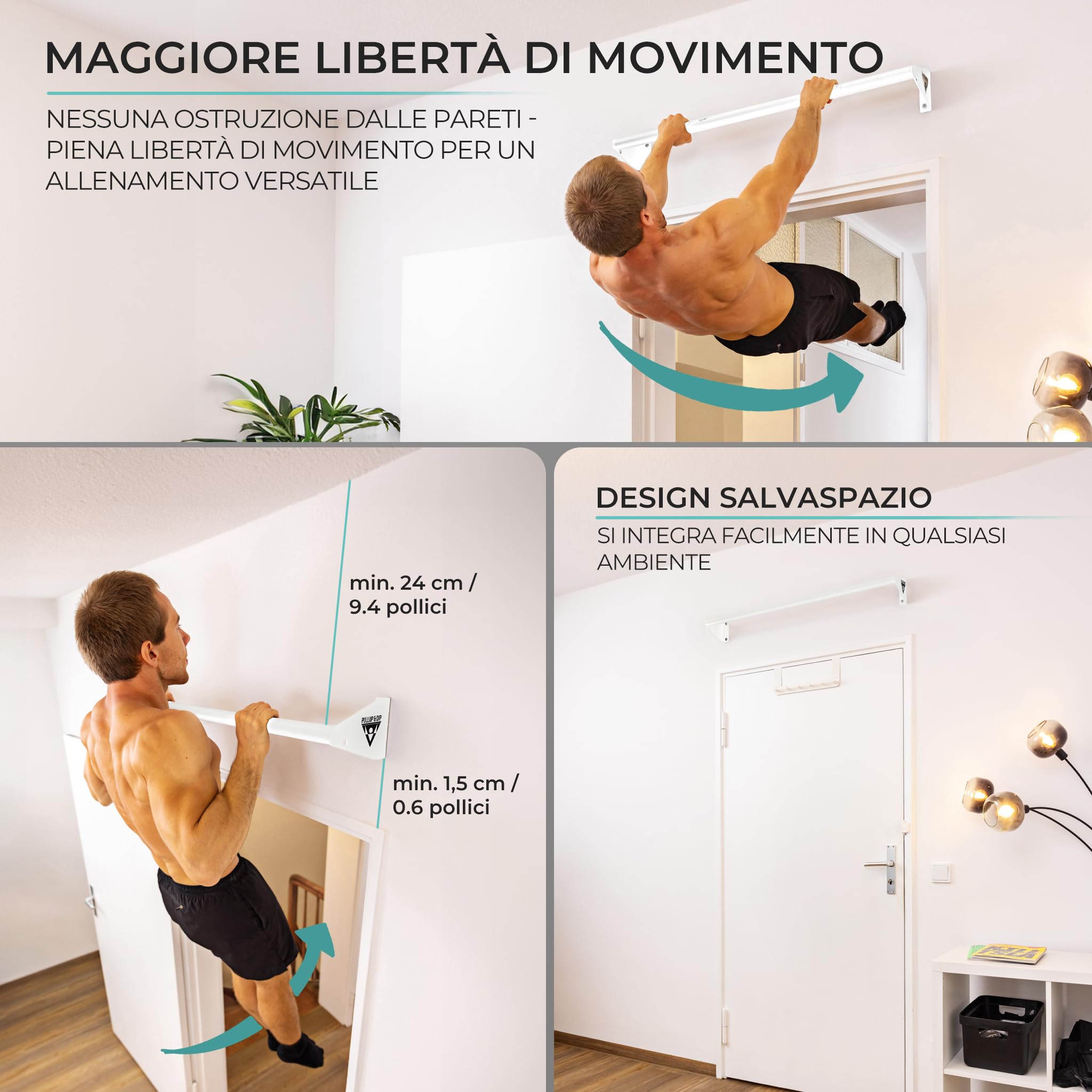 PULLUP & DIP Barra trazioni a muro - Antiscivolo Barra per trazioni pesanti ideale per trazioni, chin-up, sollevamento gambe e anelli da ginnastica in acciaio.