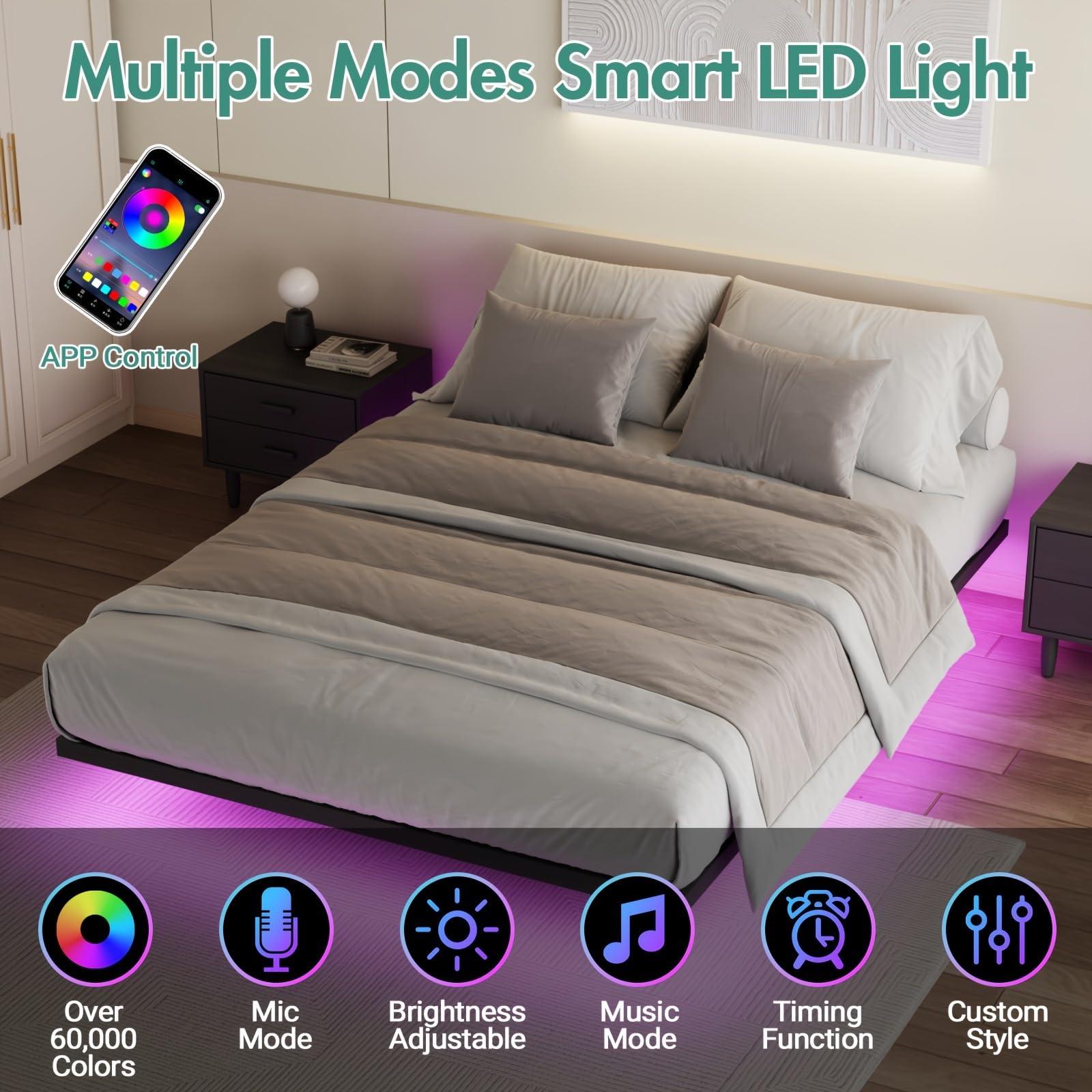 Amazon｜Ufurniture フローティングベッドフレーム ダブルサイズ LED