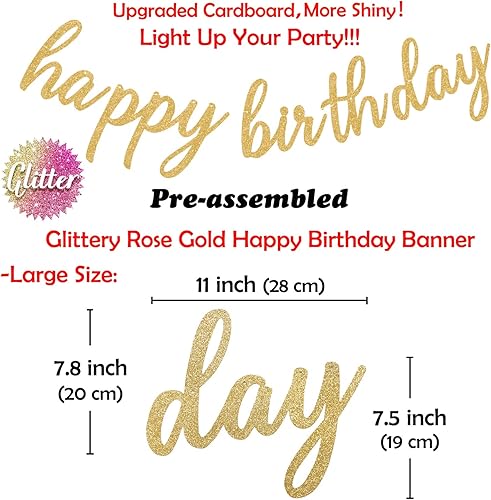 Miniatura 2 de Decoraciones de feliz cumpleaños rosa y dorado – Cartel dorado de feliz cumpleaños, flores con pompones, guirnalda de puntos circulares brillantes y