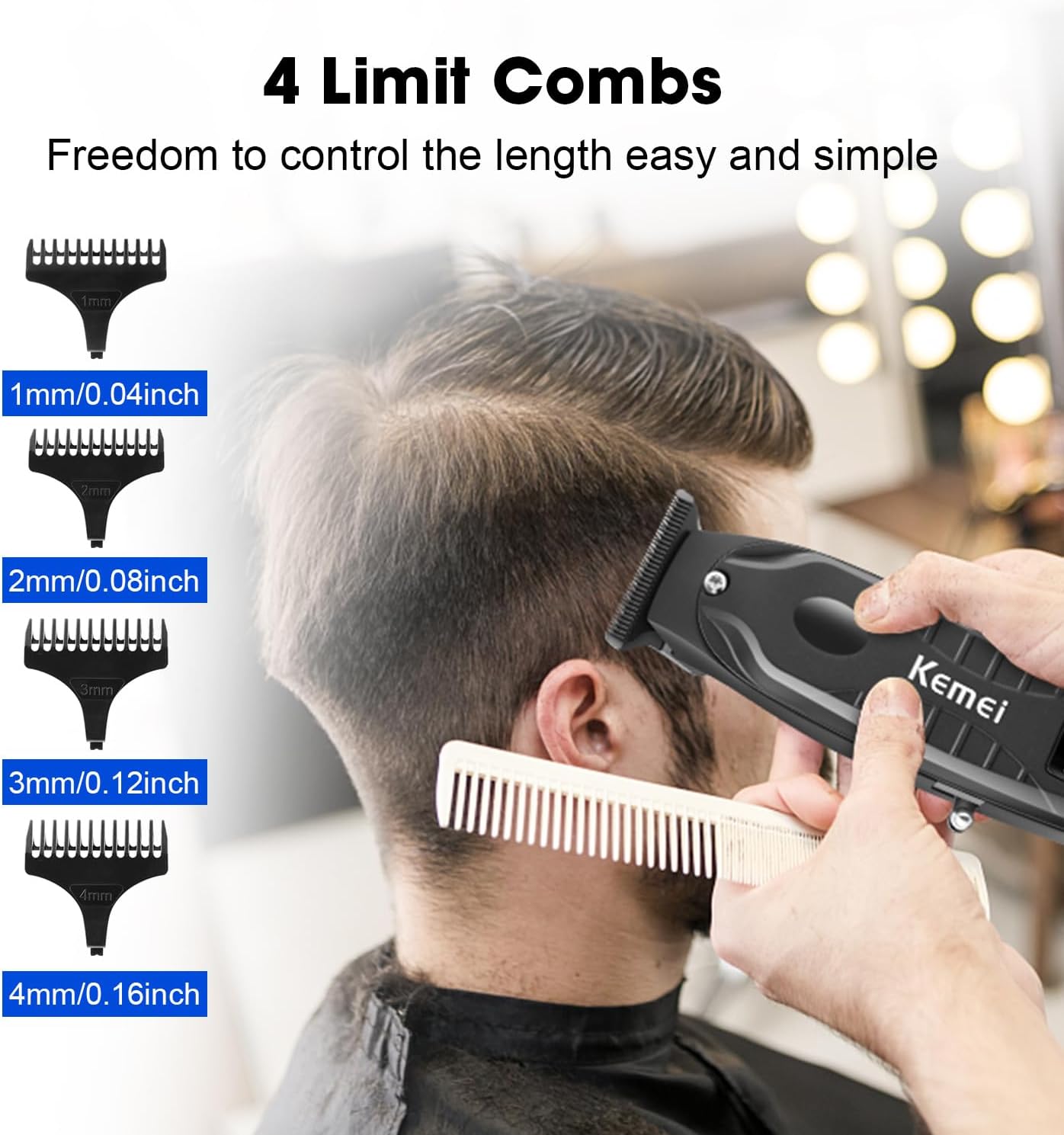 KEMEI Professional Hair Clipper & Cordless Barber Clipper for Men, USB Rechargeable Barber Clipper for Hair Cutting, Clipper for Haircut,Gifts for Men