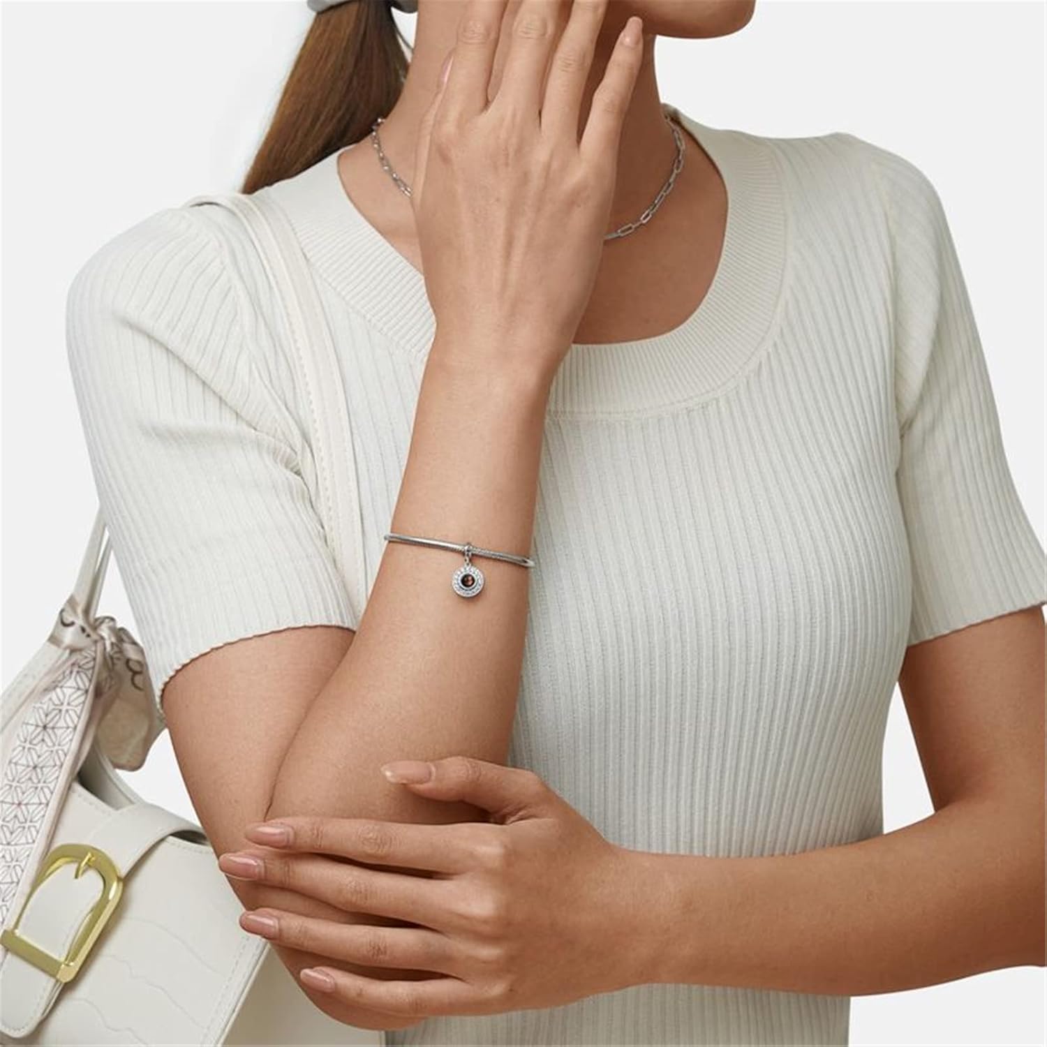 GNOCE Projection Personalized Photo Pendant Charm 925 SterlingSilver Dangle Charms for Bracelet/Necklace Jewelry Gift For Women Girls Wife Daughter