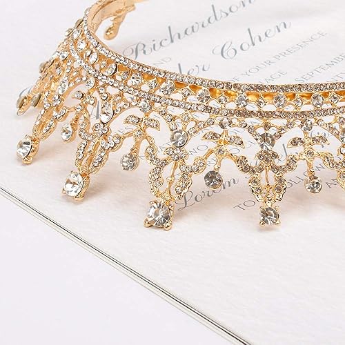 Miniatura 5 de COCIDE - Tiara y corona de oro para mujer, diadema de cumpleaños para niñas, corona de reina de cristal, accesorio para el pelo para novia, fiesta,