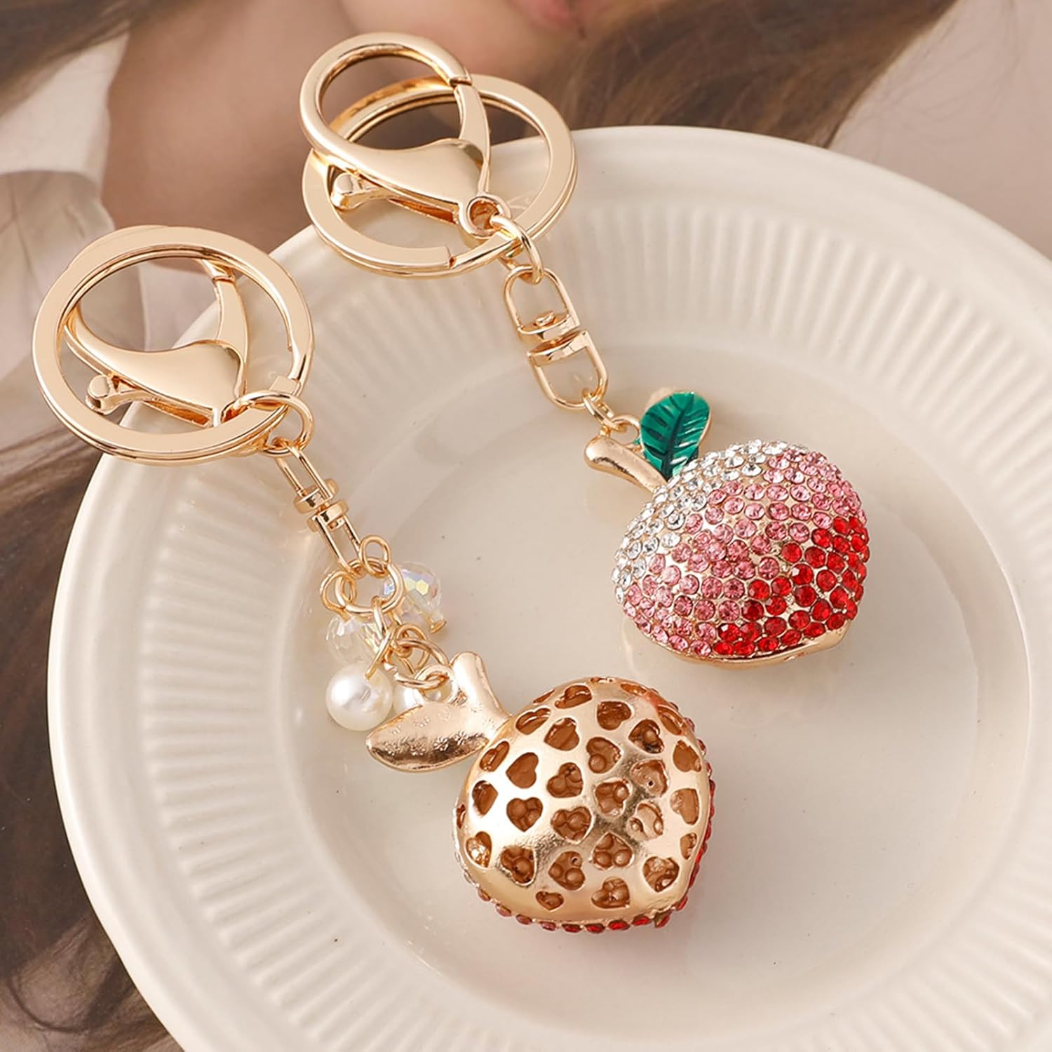 Cute Peach Keychain Purse Charms for Women Girls, Sweet Rhinestone Peach Bag Charms Keychain Wallet Purse Pendant - Image 5