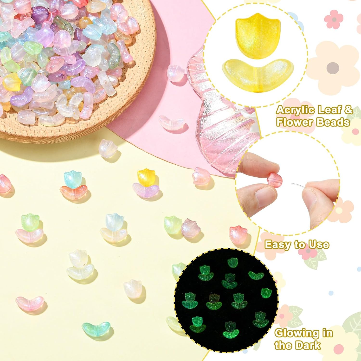 KitBeads 200Pcs 2 Styles Resin Flower Beads Luminous Glitter Bell Tulip Floral Beads for Jewelry Making Necklace Bracelet DIY Craft Supplies - Image 3