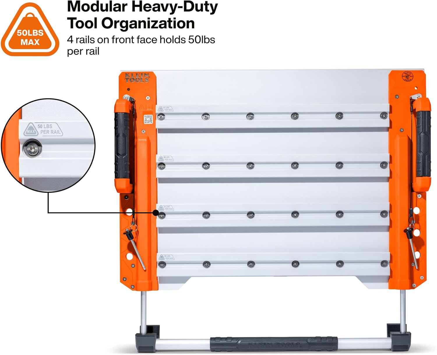 KLEIN TOOLS BC700WA LiftPro 24-Inch Wall Mount System, Heavy-Duty Modular Tool Organization with Four Interior and One Exterior Rail, 50-Pound Capacity Per Rail For Man Lift and Scissor Lift