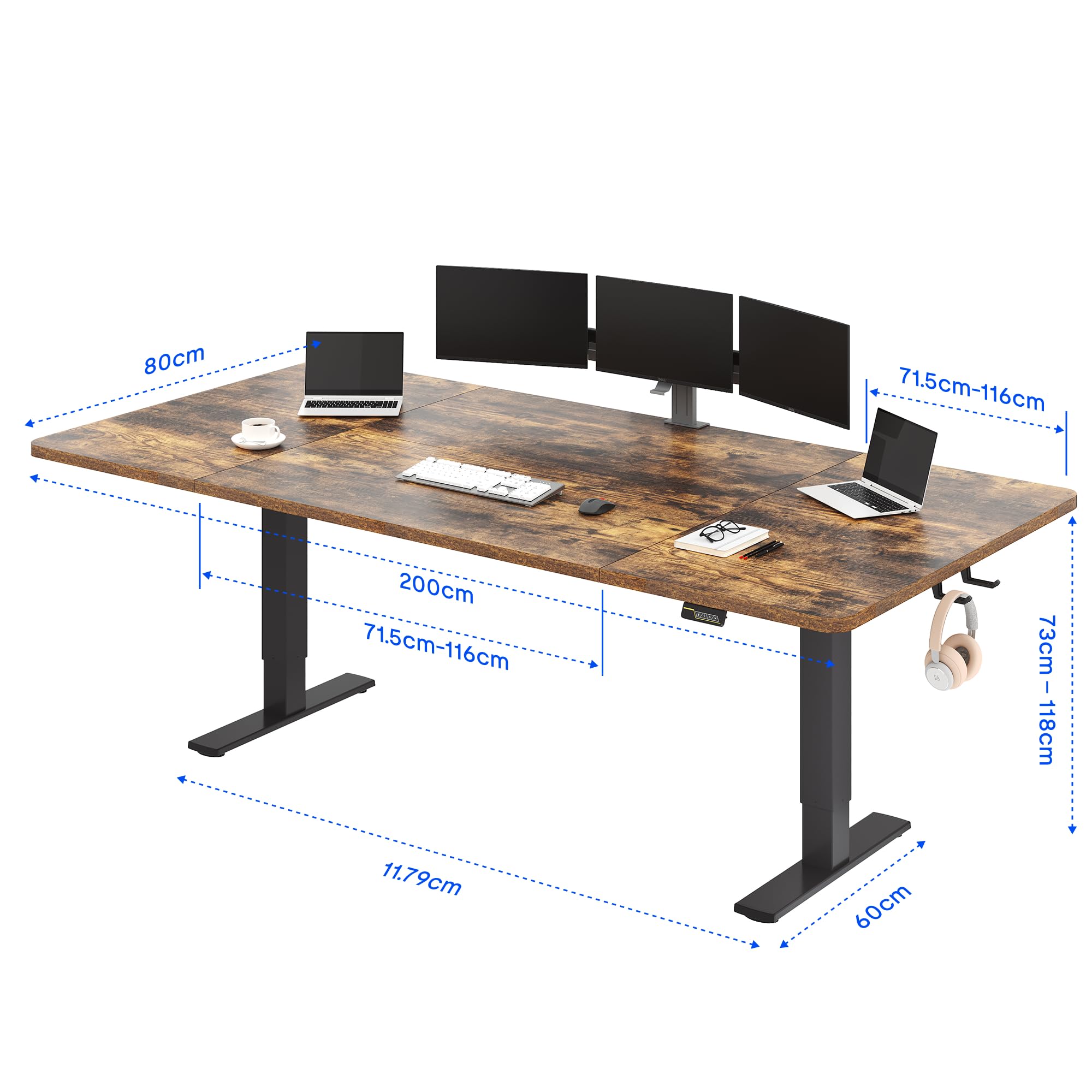 FLEXISPOT Scrivania Regolabile in Altezza 200 * 80 cm, Tastiera con Memoria, Con Gancio, Standing Desk Scrivania Motorizzata