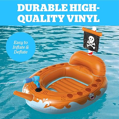 Miniatura 5 de BigMouth Pirate Ship Water Blaster - Flotador inflable para piscina con pistola de agua alimentada con piscina para niños, juguete de piscina