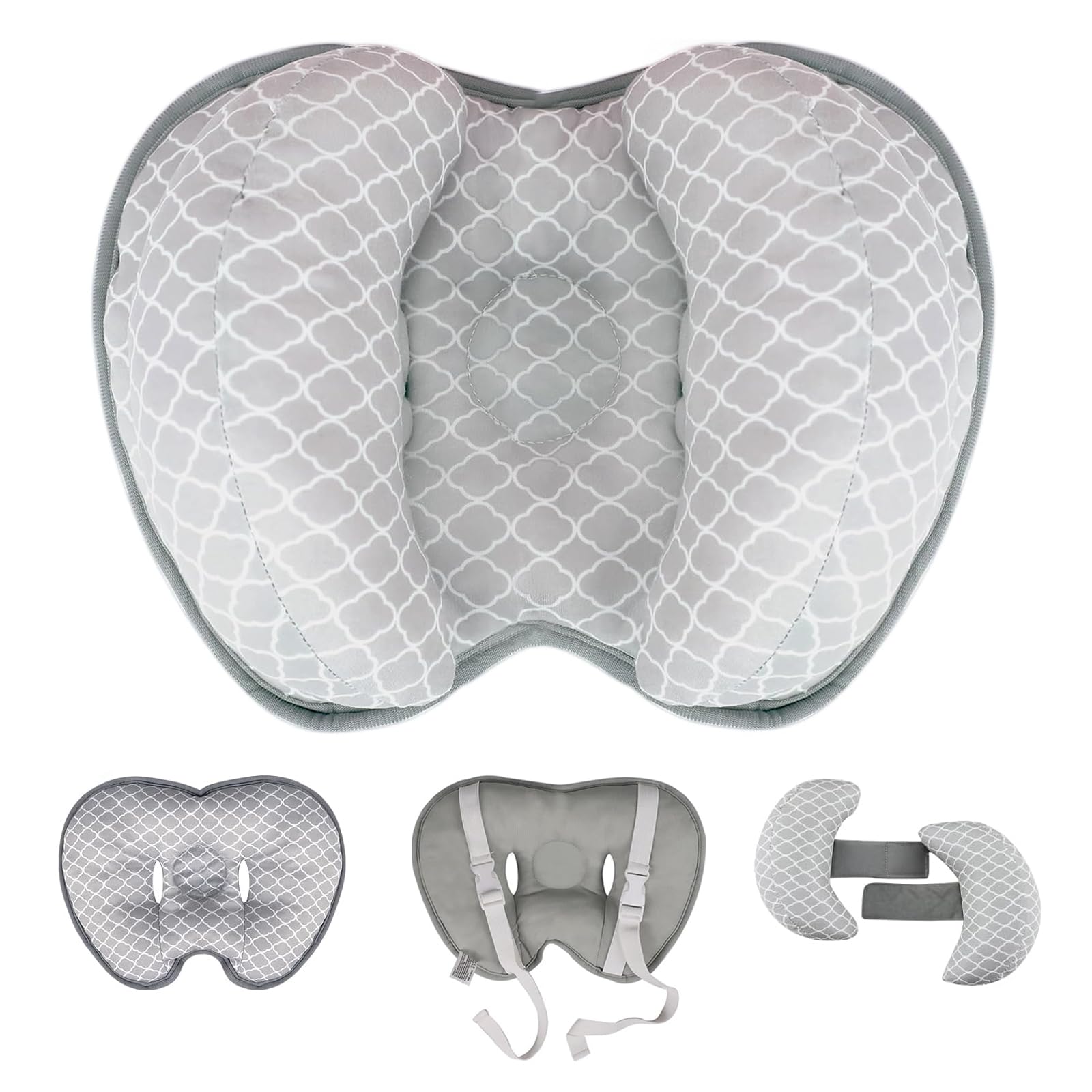 KAKIBLIN Baby Neck Pillow for Head, 2 in 1 Travel Pillow Baby Car Seat Head Support Banana Neck Pillows for Infants Small Boys and Girls, Support for Stroller,White Cloud