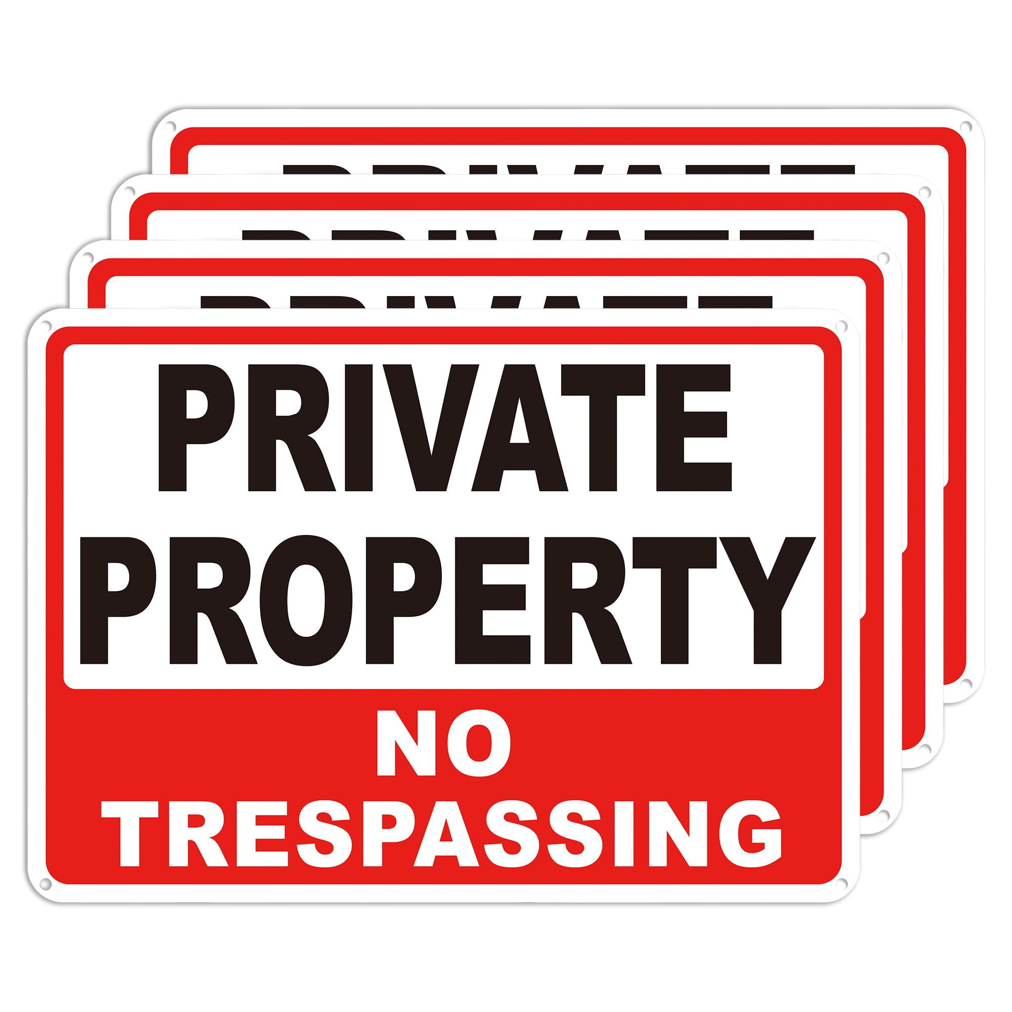 4 Pack Large No Trespassing Signs – Private Property Metal Sign 10x14 Inch, Rust-Free Aluminum with Reflective Film, UV Printed, Waterproof &