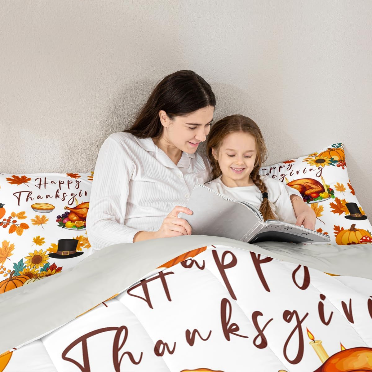 Thanksgiving Turkey Bedding Queen for Boys Girls Women Happy Fall Y'All Comforter Set Autumn Harvest Themed Bedding Comforter Sets Fall Season Duvet Insert Farm Maple Leaf Pumpkin Sunflowers Quilt