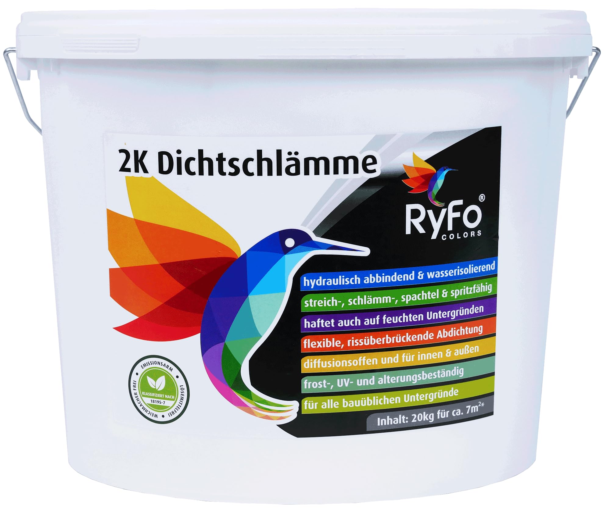 RyFo Colors 2K flexible Dichtschlämme 20kg - Feuchtigkeits-Abdichtung, Wassersperre in Profiqualität für Balkon, Terrasse, Keller, Dusche und Fundament