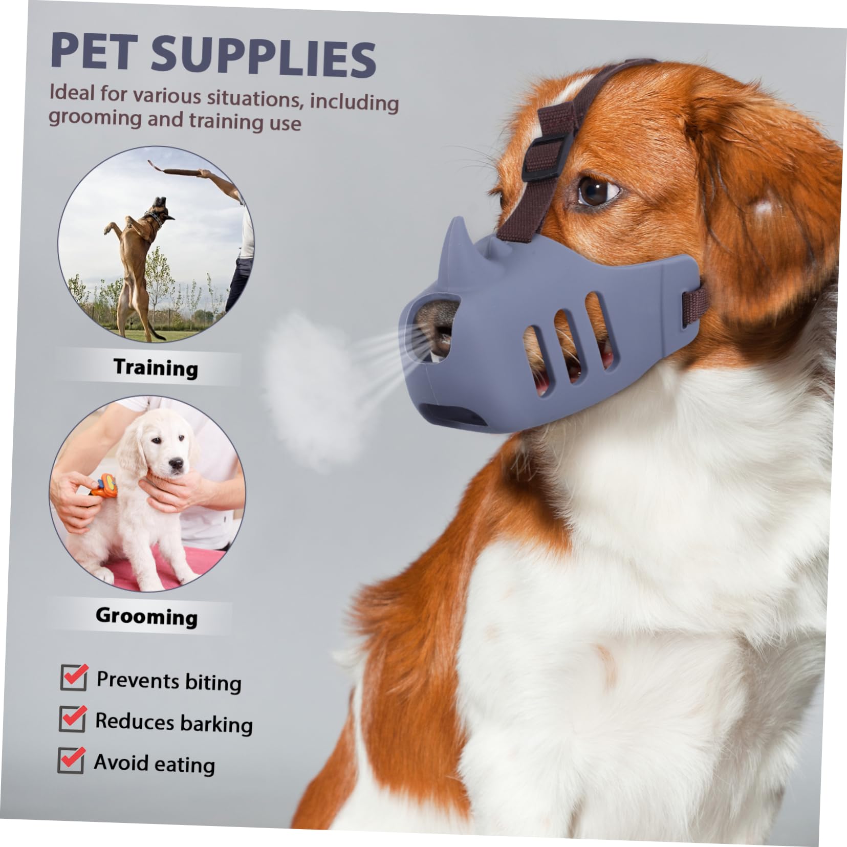 Kisangel Museruola per Cani 3 Pezzi in Silicone Morbido, Antiabbaio e Antizona, per Cani Medi e Grandi, Design Traspirante e Confortevole per Uso Quotidiano