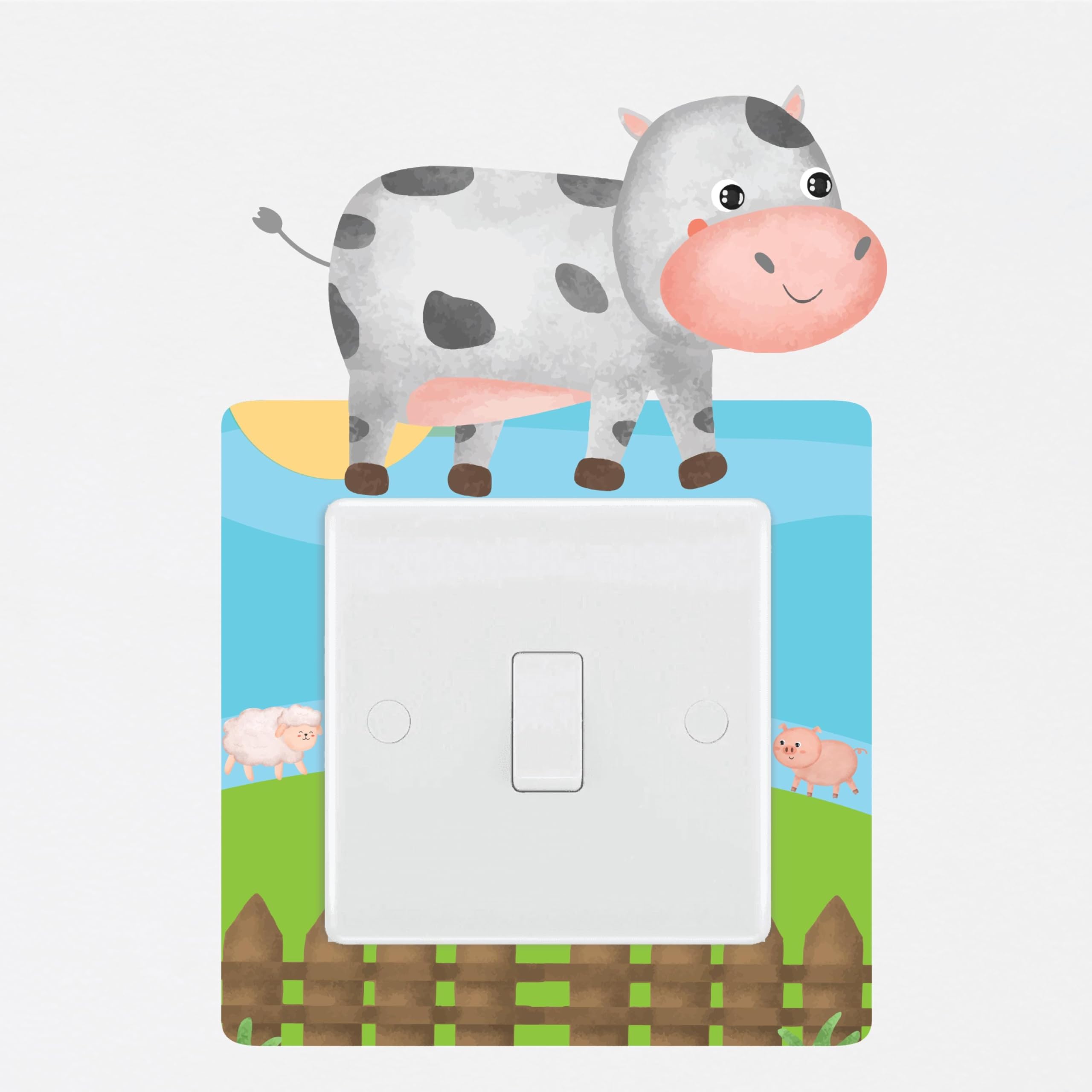 My Pixel Print Boys White Farm Animal Light Switch Surround Sticker Nursery Jungle Safari Childrens Decal Wall Art Sticker Vinyl Kids Girl Bedroom Room Decor