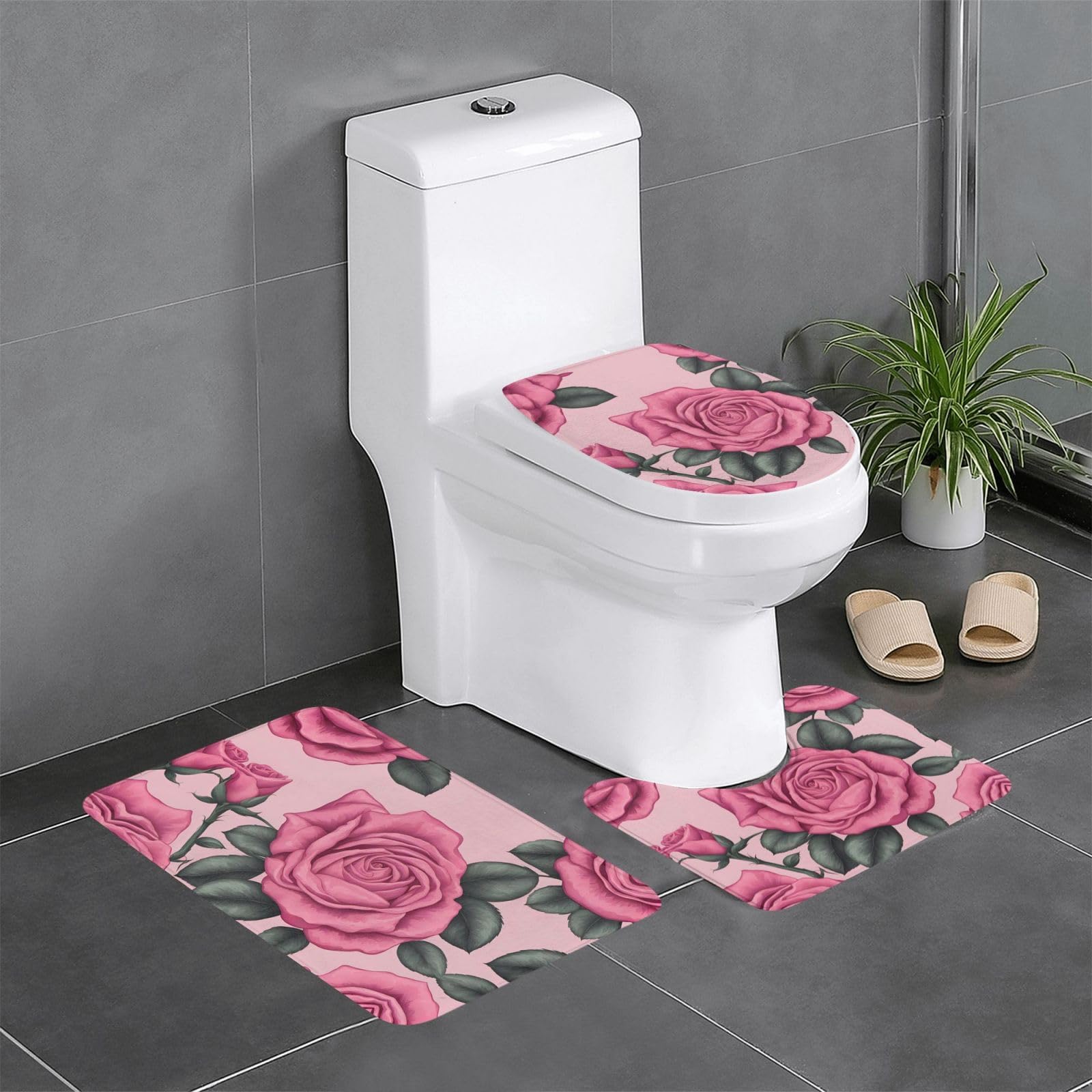 Tapis de salle de bain à motifs roses WHJSSF 61x40,6 cm | Lot de 3