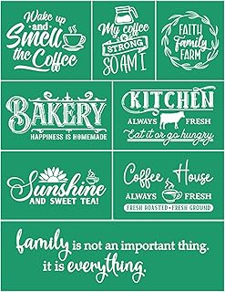 JAJADO Farmhouse Kitchen Silk Screen Stencil Reusable Self Adhesive Stencil, Coffee Quotes Homemade Bakery