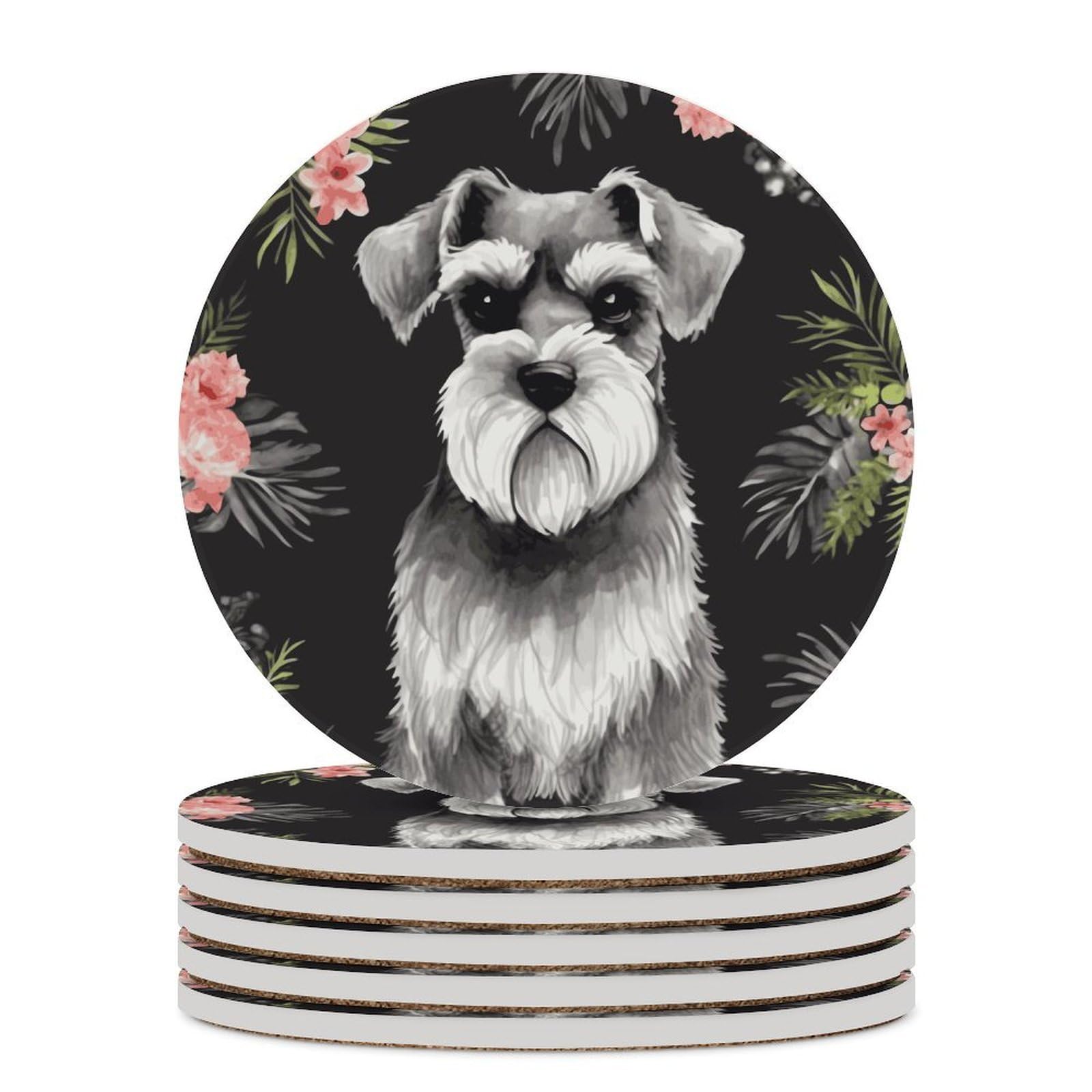 Schnauzer Coaster with Cork Base Drink Coasters for Coffee Table Decor Modern Cup Coasters with Non-Slip & Heat-Resistant Cute Ceramic Table Coaster for Home Dining
