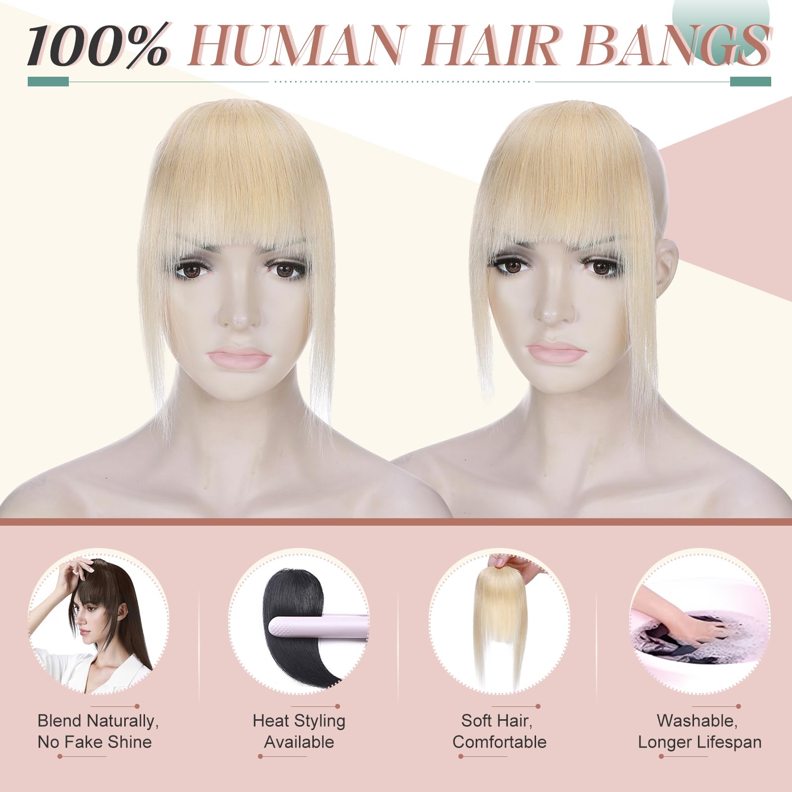 Elailite Clip in Bangs Real Human Hair French Bangs Neat Fringe With Temples Natural HairPiece Extension For Women - Image 4