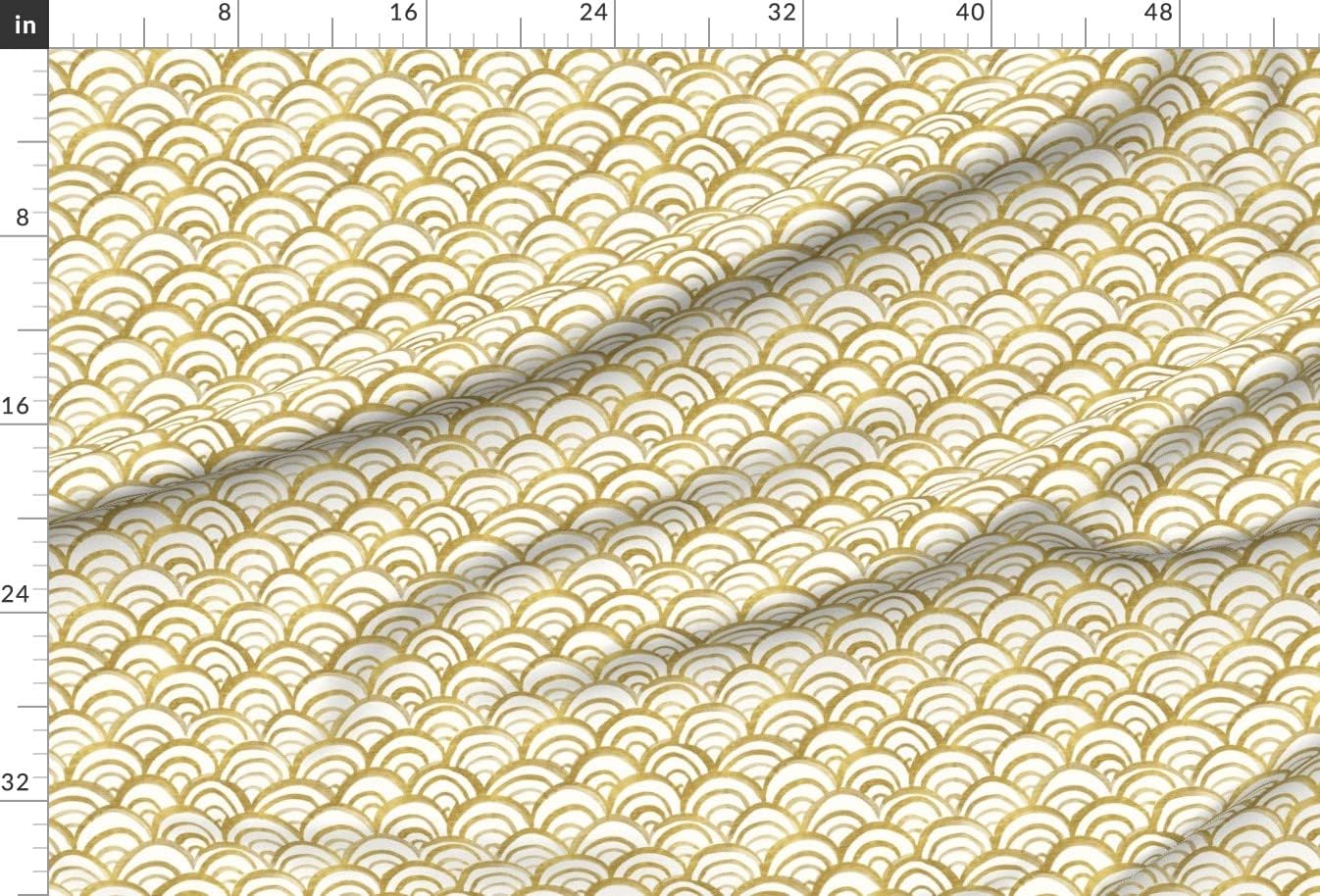 Spoonflower Fabric - Mermaid Gold Scallop Deco Collection White Printed on Upholstery Velvet Fabric Fat Quarter - Upholstery Home Decor Bottomweight Apparel