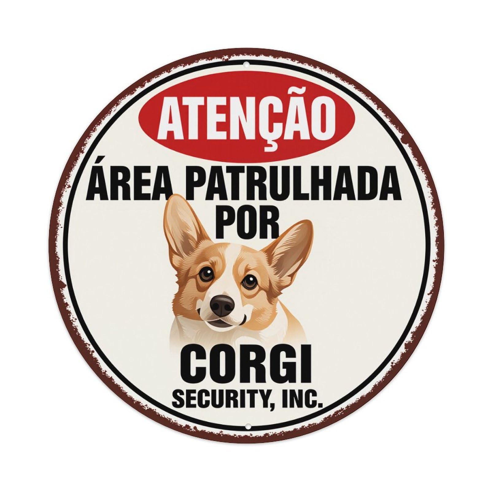 Attention Area Patrolled by Corgi Security Inc Round Tin Sign Vintage Style Metal Sign Home Bar Garden Wall Plaque Decor Metal Poster 8x8 Inch