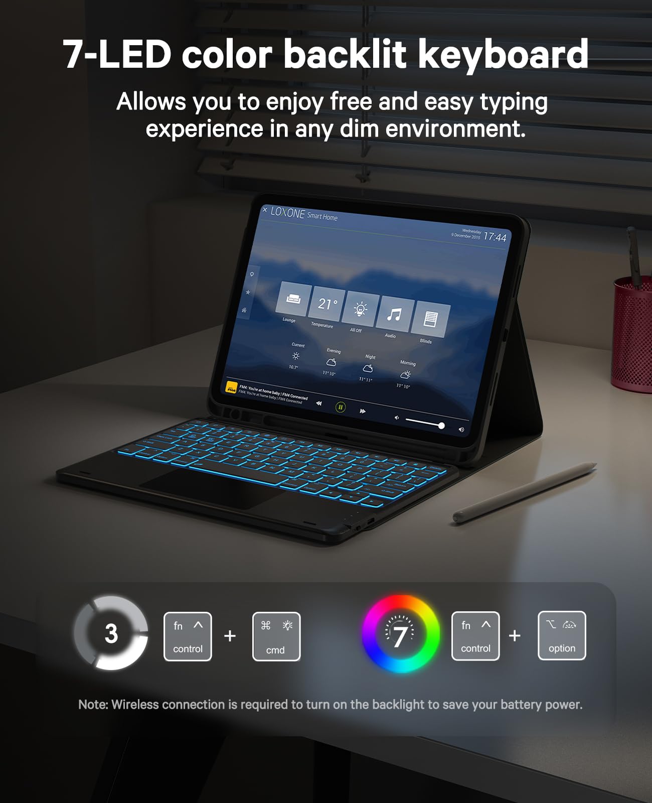 CHESONA for iPad 10th Generation Case with Keyboard, 7 Color Backlight, Multi-Touch Trackpad, Flip Stand Case with Pencil Holder, 2 Wireless Channels for iPad (A16) 11th/10th Gen (2025/2022), Black