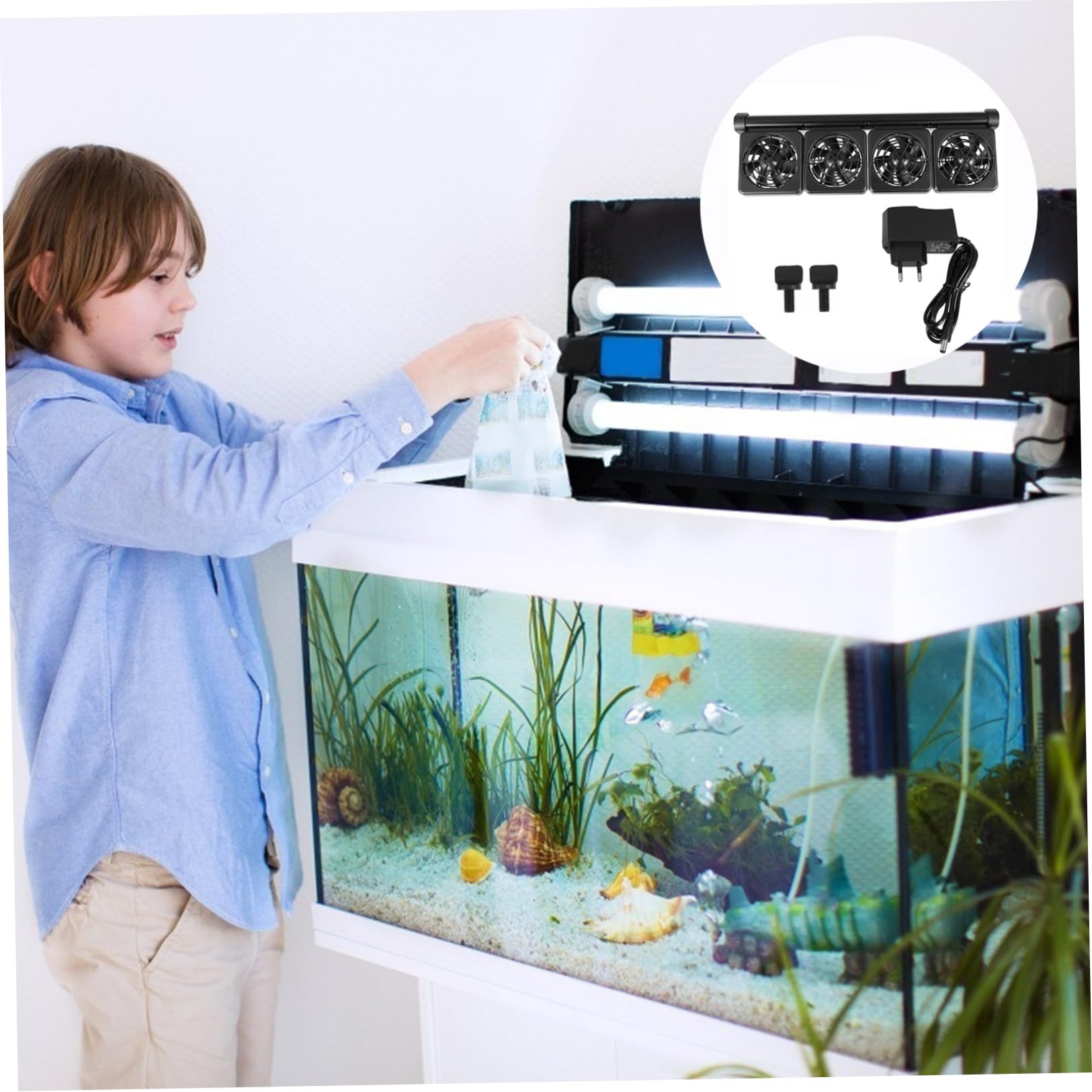 Ciieeo Verstellbarer Aluminiumlegierung Kunststoff Aquarium Kühlventilator aus Sommerurlaub 2 stufige Windgeschwindigkeit und Geeignet für Süß und Salzwasseraquarien